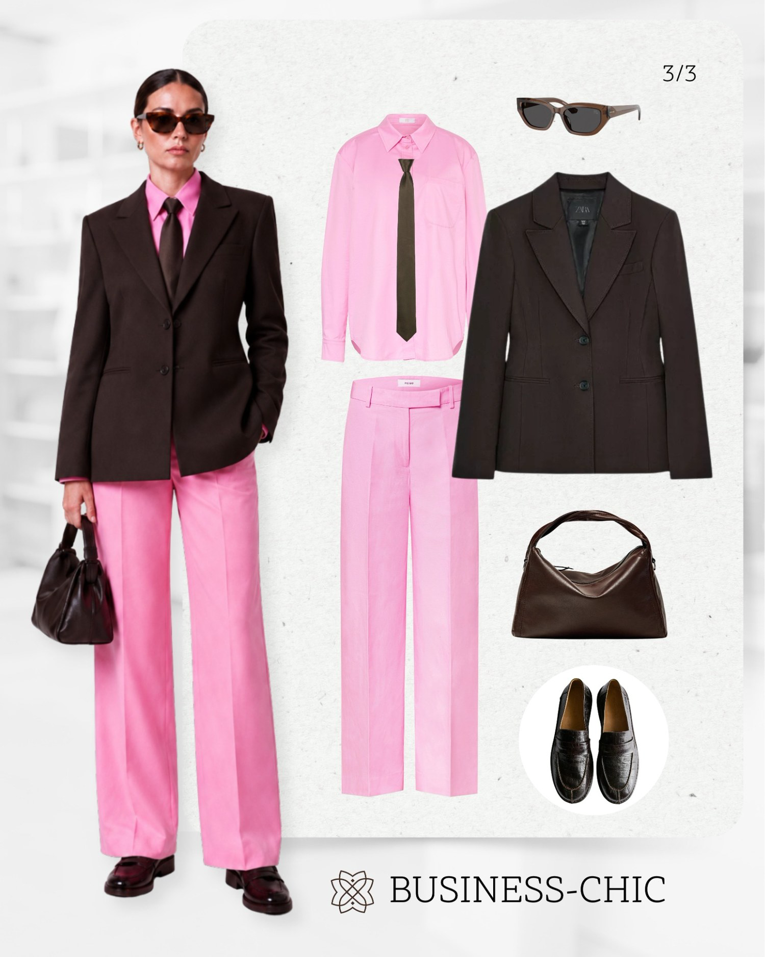 Business-Chic Outfit mit rosa Hose und dunklem Blazer