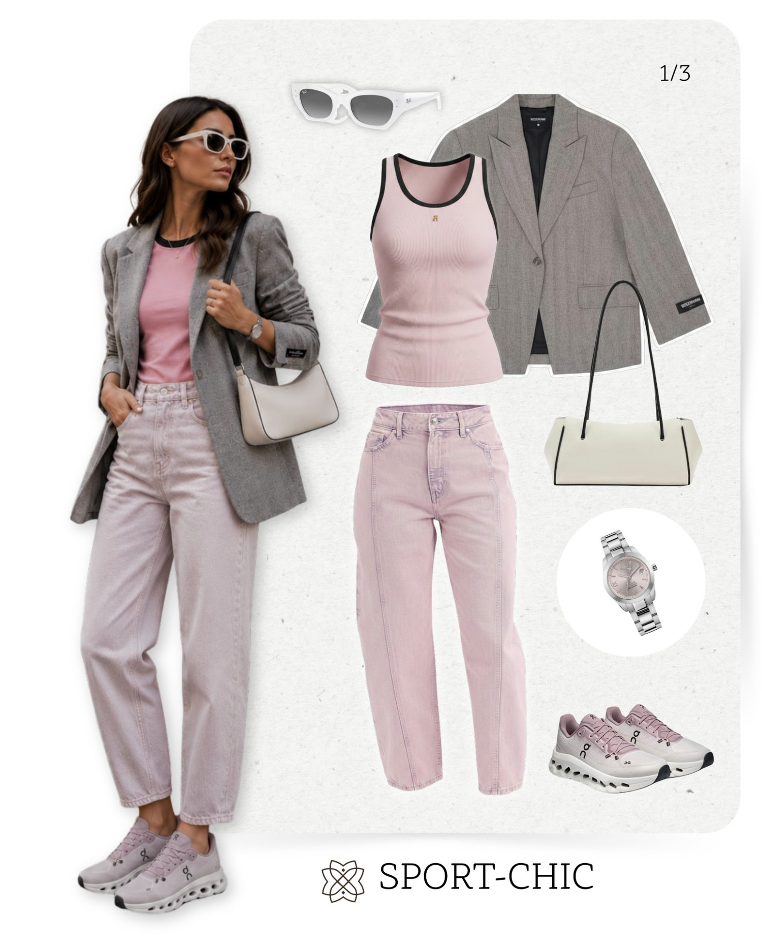 Sport-Chic Outfit mit rosa Jeans und Blazer