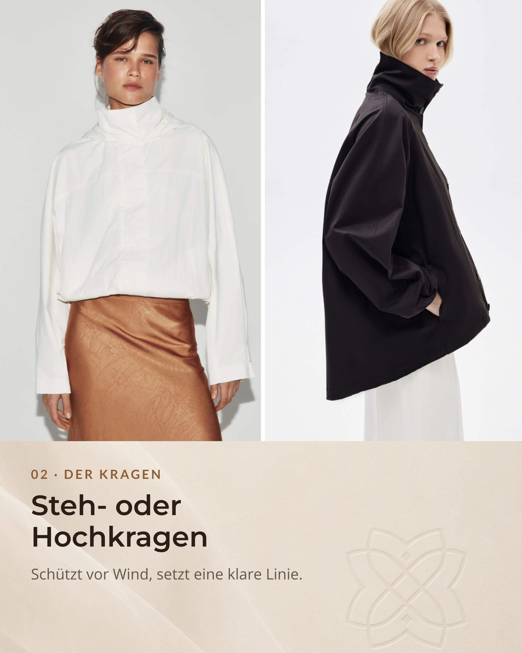 High collar as practical wind protection in transitional weather