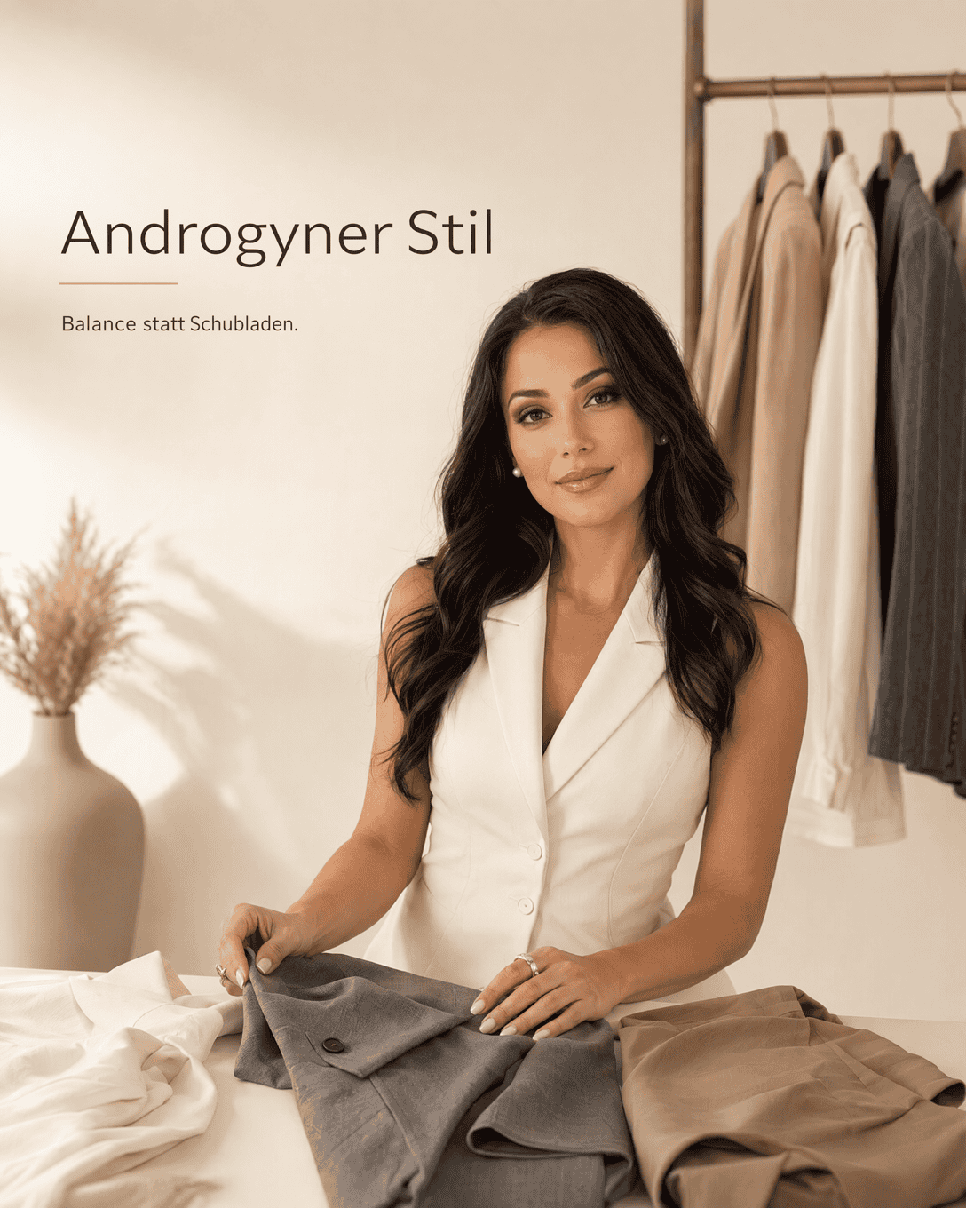 Editoriale Glossar-Grafik zu Androgyner Stil mit ruhigen Farbfeldern und feiner Linienführung