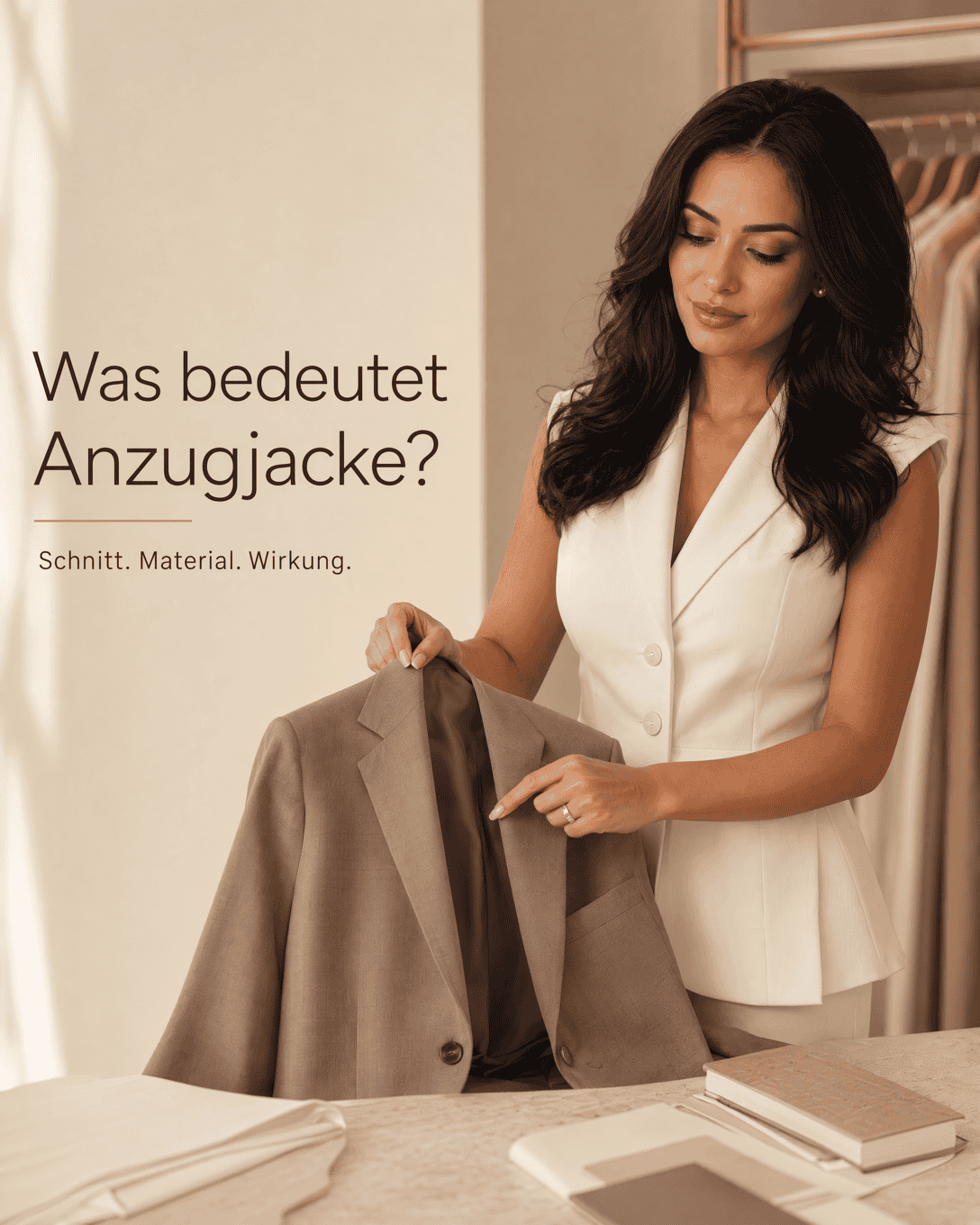 Editoriale Glossar-Grafik zu Anzugjacke mit ruhigen Farbfeldern und feiner Linienführung