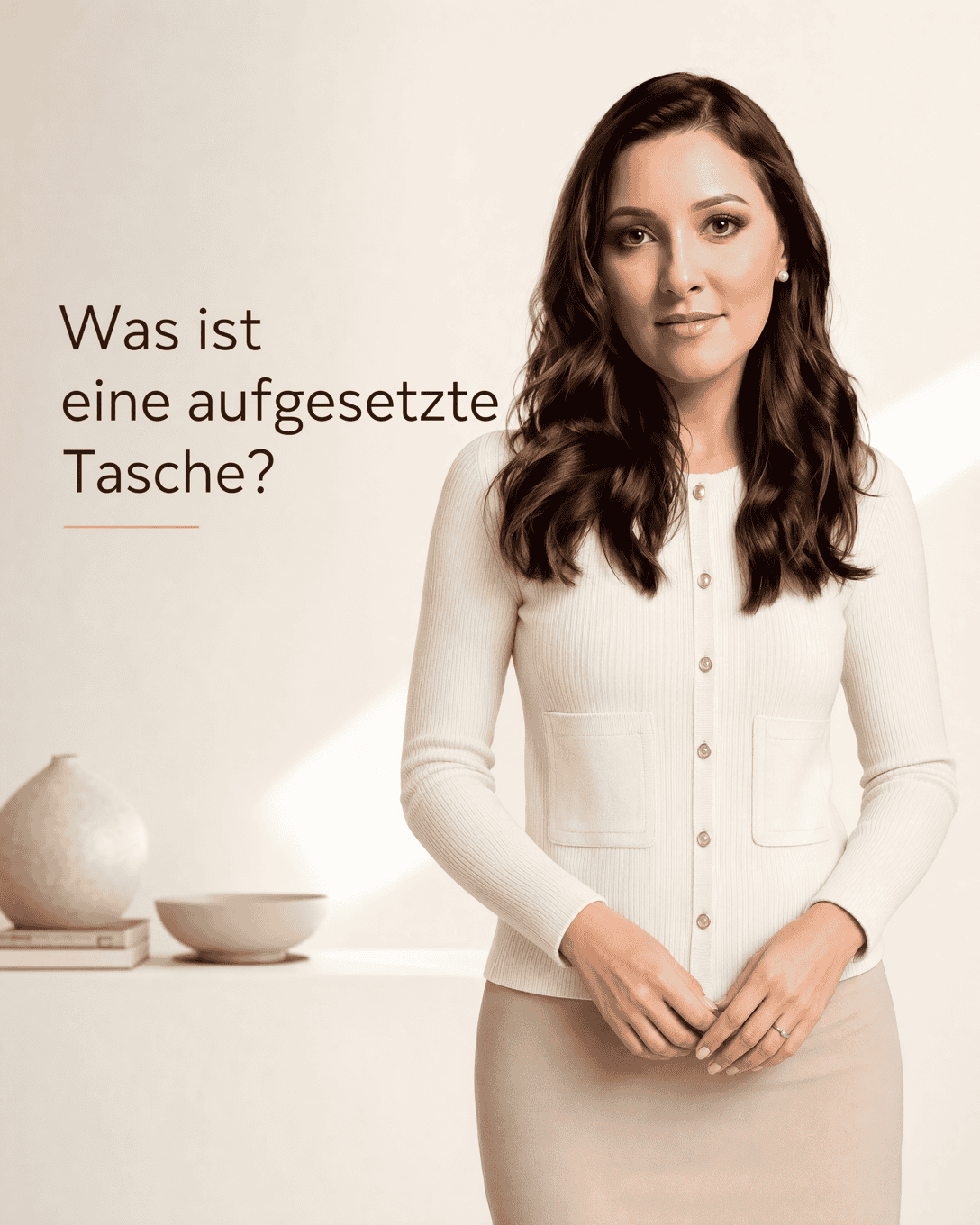 Sichtbar aufgenähte rechteckige Tasche mit sauber abgesteppten Kanten an einer Jacke