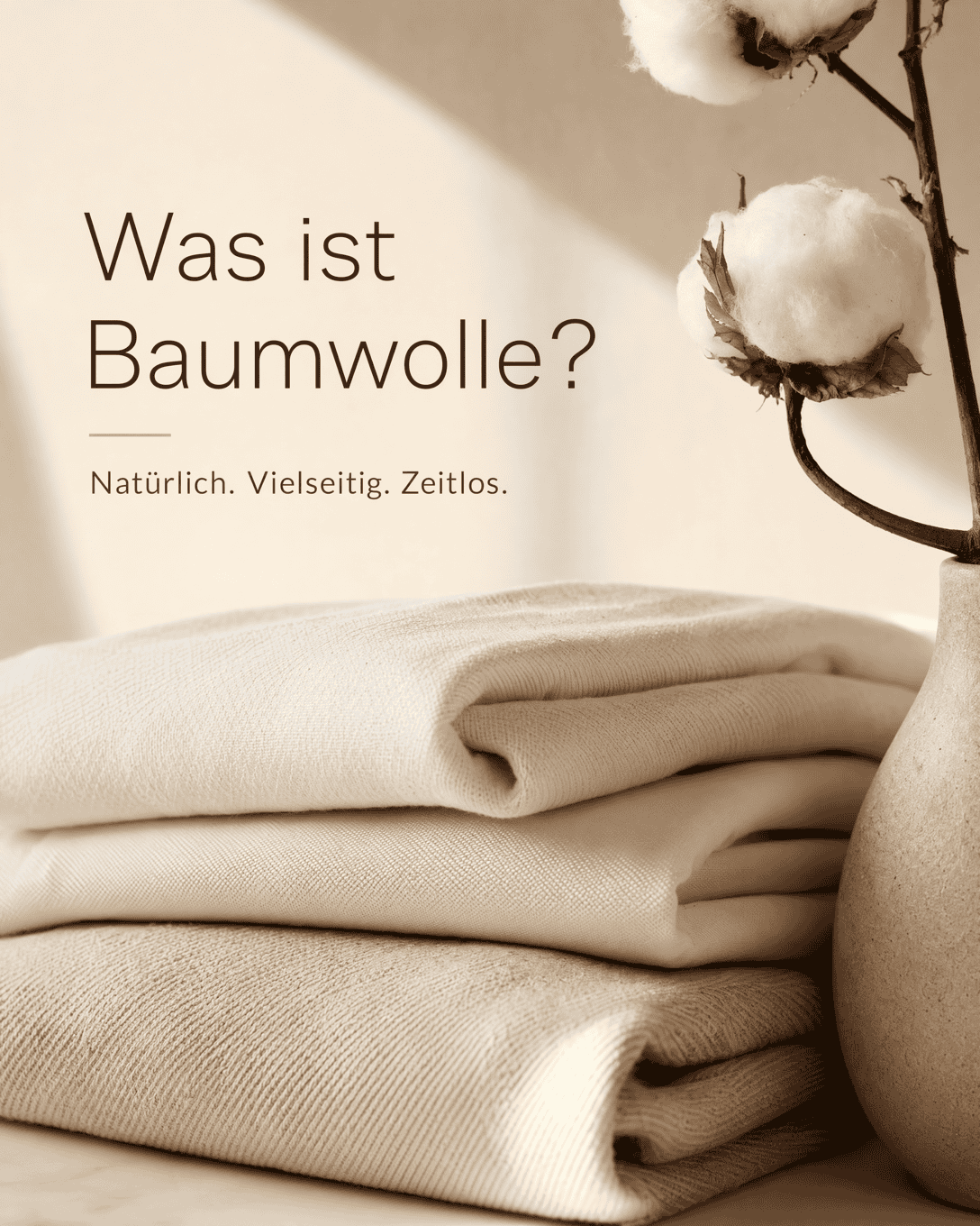 Editoriale Grafik mit Baumwollblüte, gewebtem Stoff und neutralen Farbfeldern