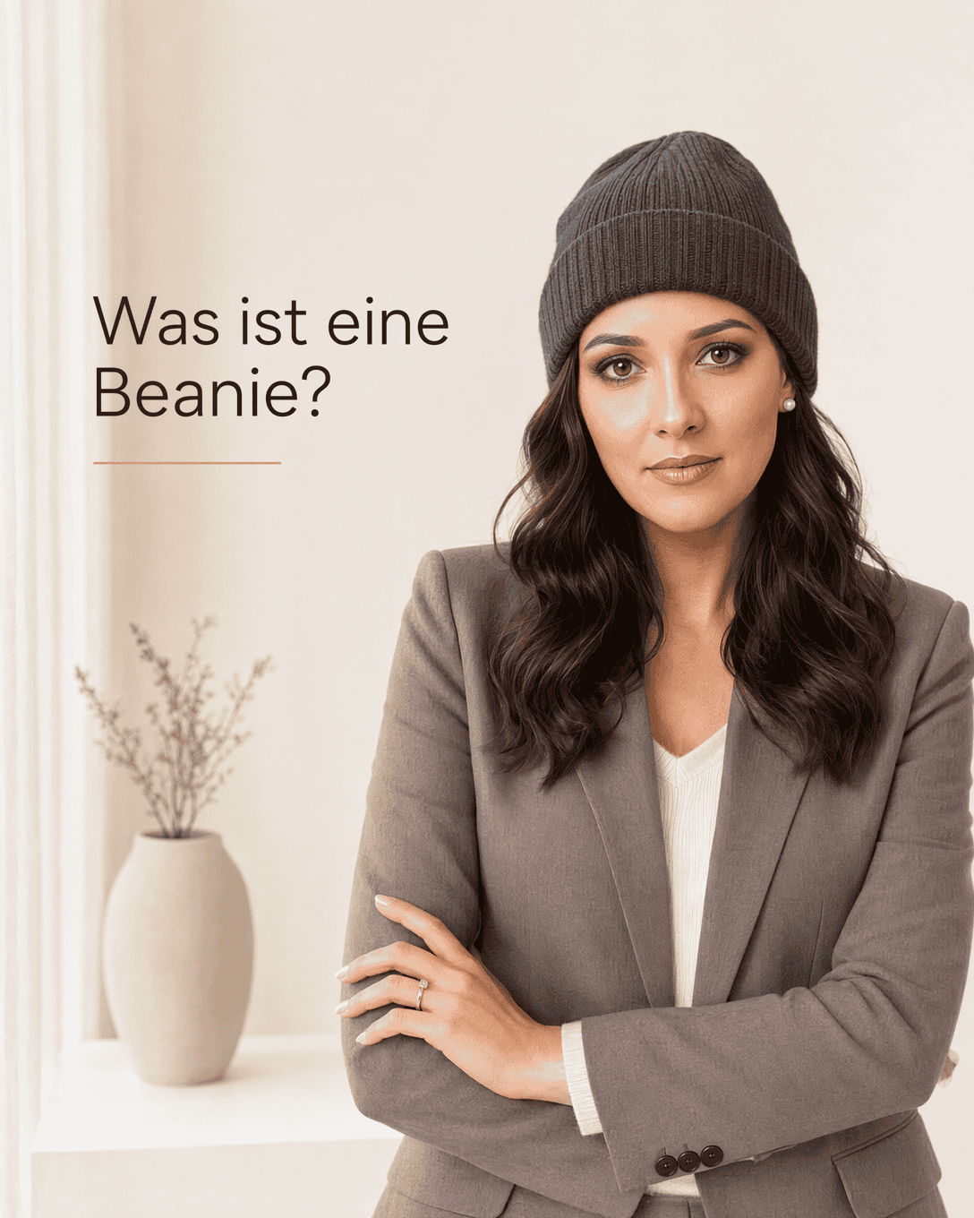 Schlichte anthrazitfarbene Beanie aus feinem Rippstrick mit umgeschlagenem Rand und körpernahem Sitz