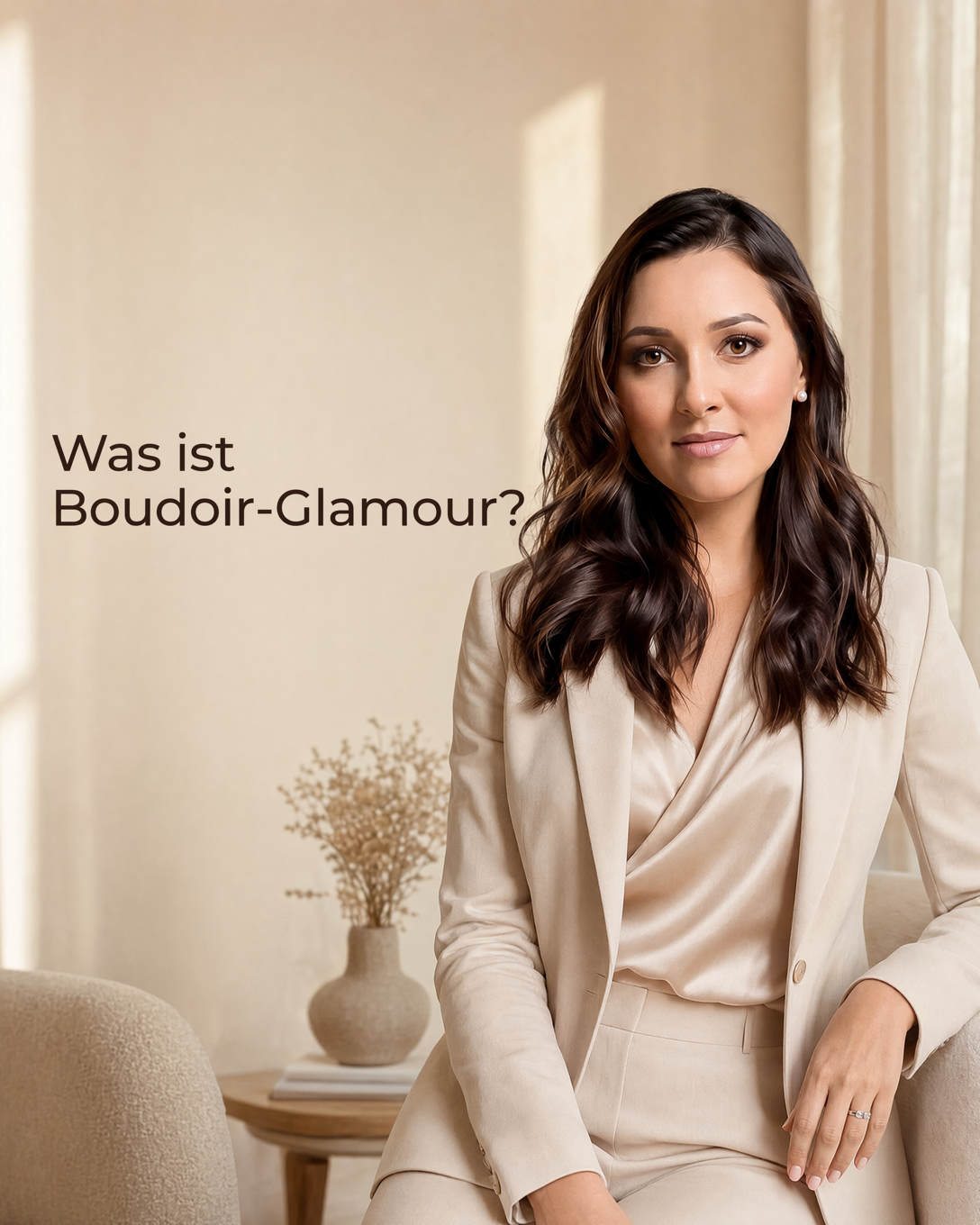 Abendlook aus schwarzem Satin mit Spitzenbesatz und feinem Schmuck