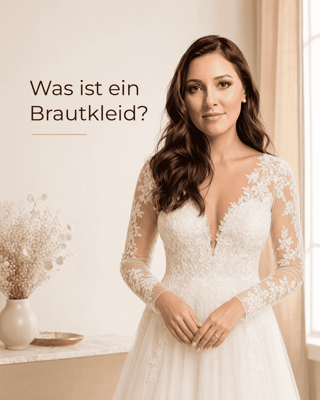 Modernes Brautkleid mit klarer Silhouette und fließendem Rock in natürlicher Bewegung