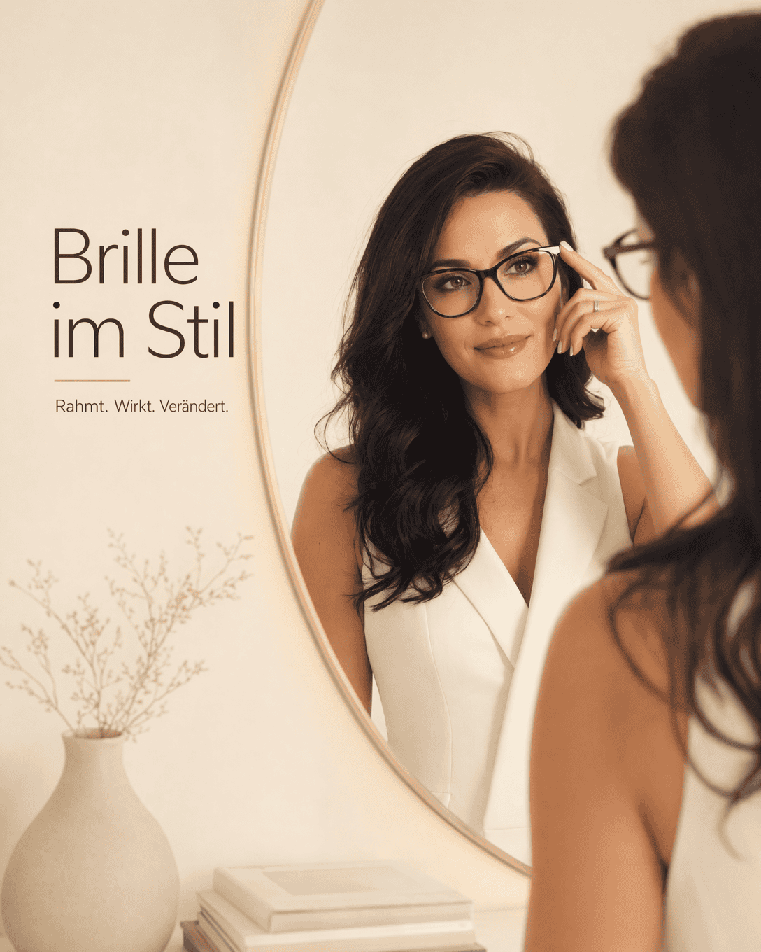 Editoriale Grafik zu Brille mit abstrahierten Formen, ruhigen Farbfeldern und hochwertiger Anmutung