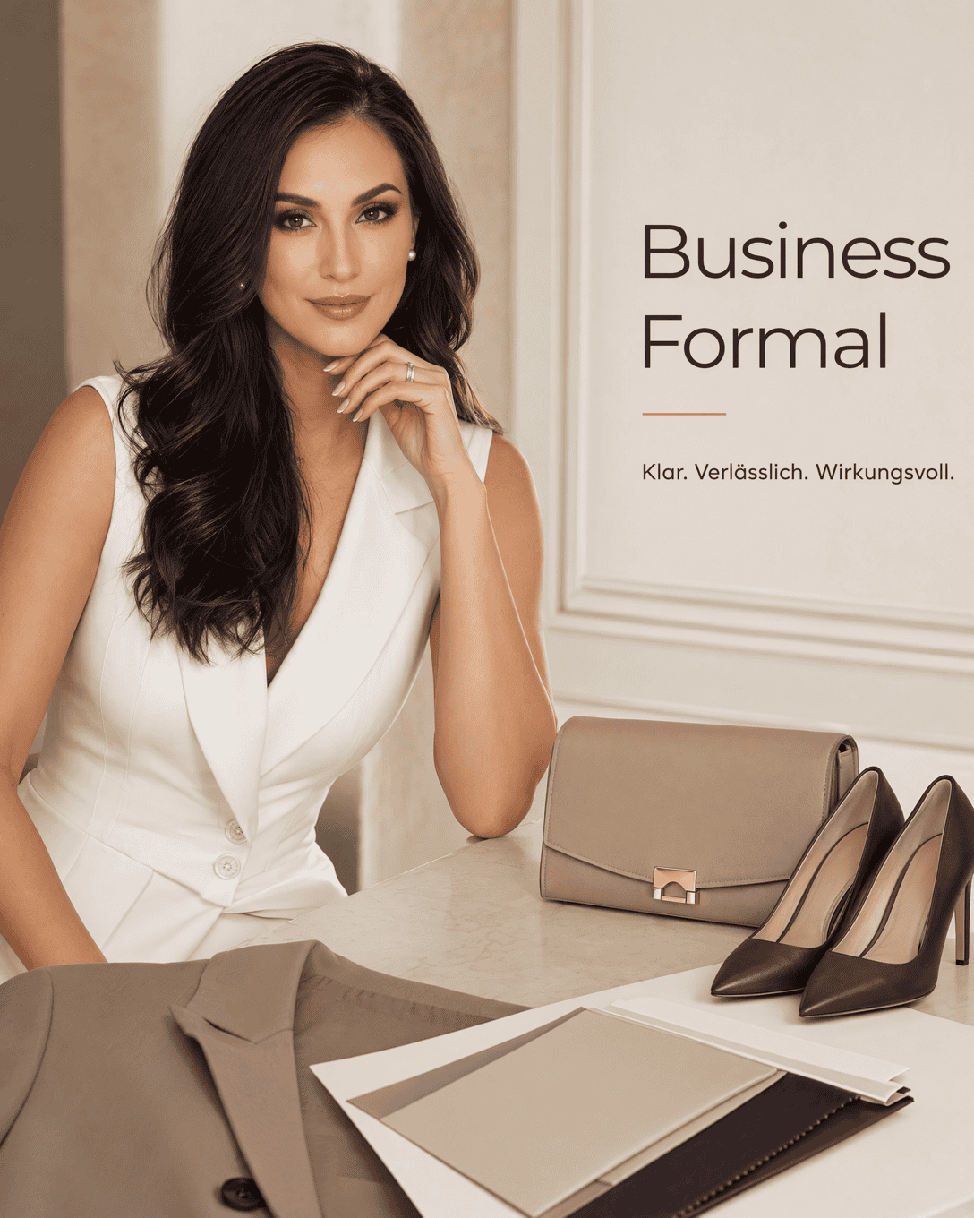 Editoriale Glossar-Grafik zu Business Formal mit ruhigen Farbfeldern und feiner Linienführung