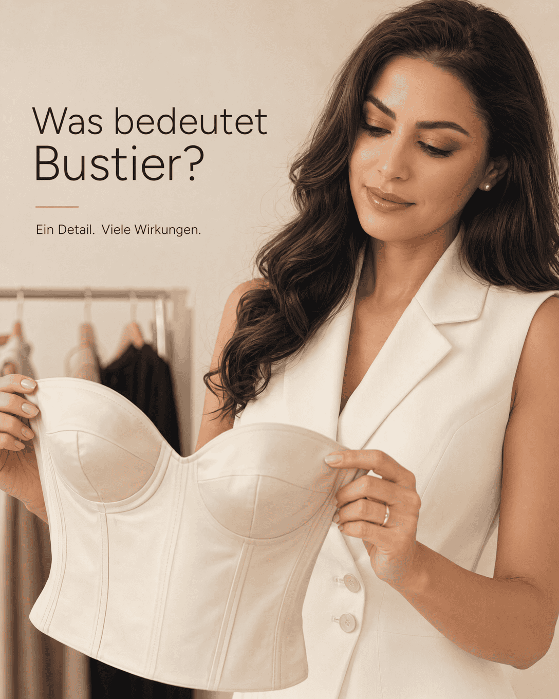 Editoriale Glossar-Grafik zu Bustier mit ruhigen Farbfeldern und feiner Linienführung
