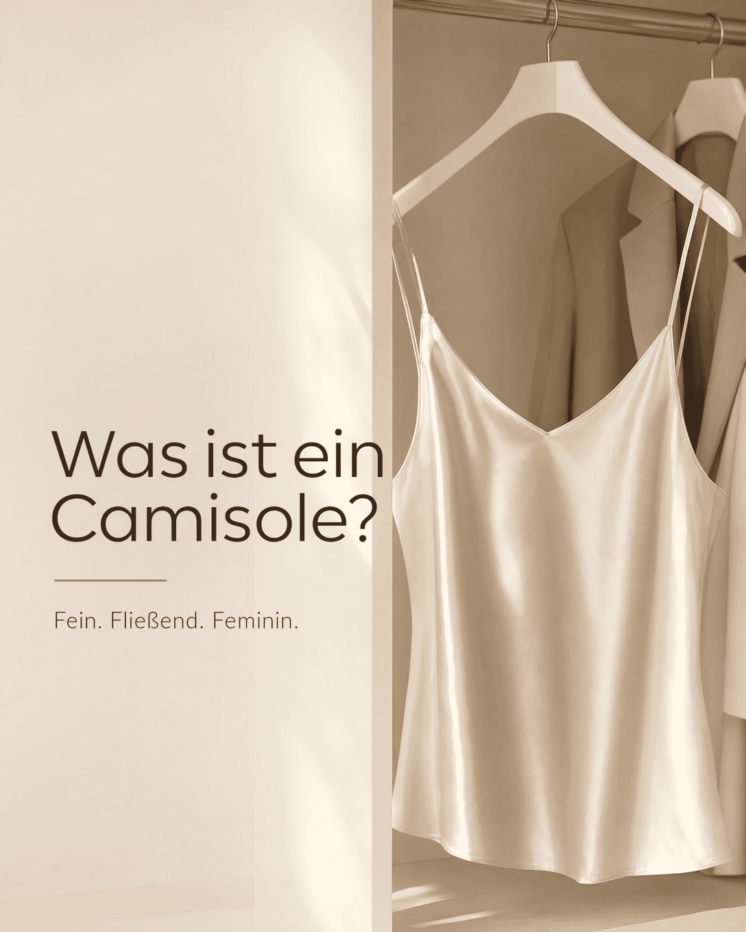 Editoriale Grafik mit stilisiertem Camisole, feinen Trägern und leicht glänzender Fläche