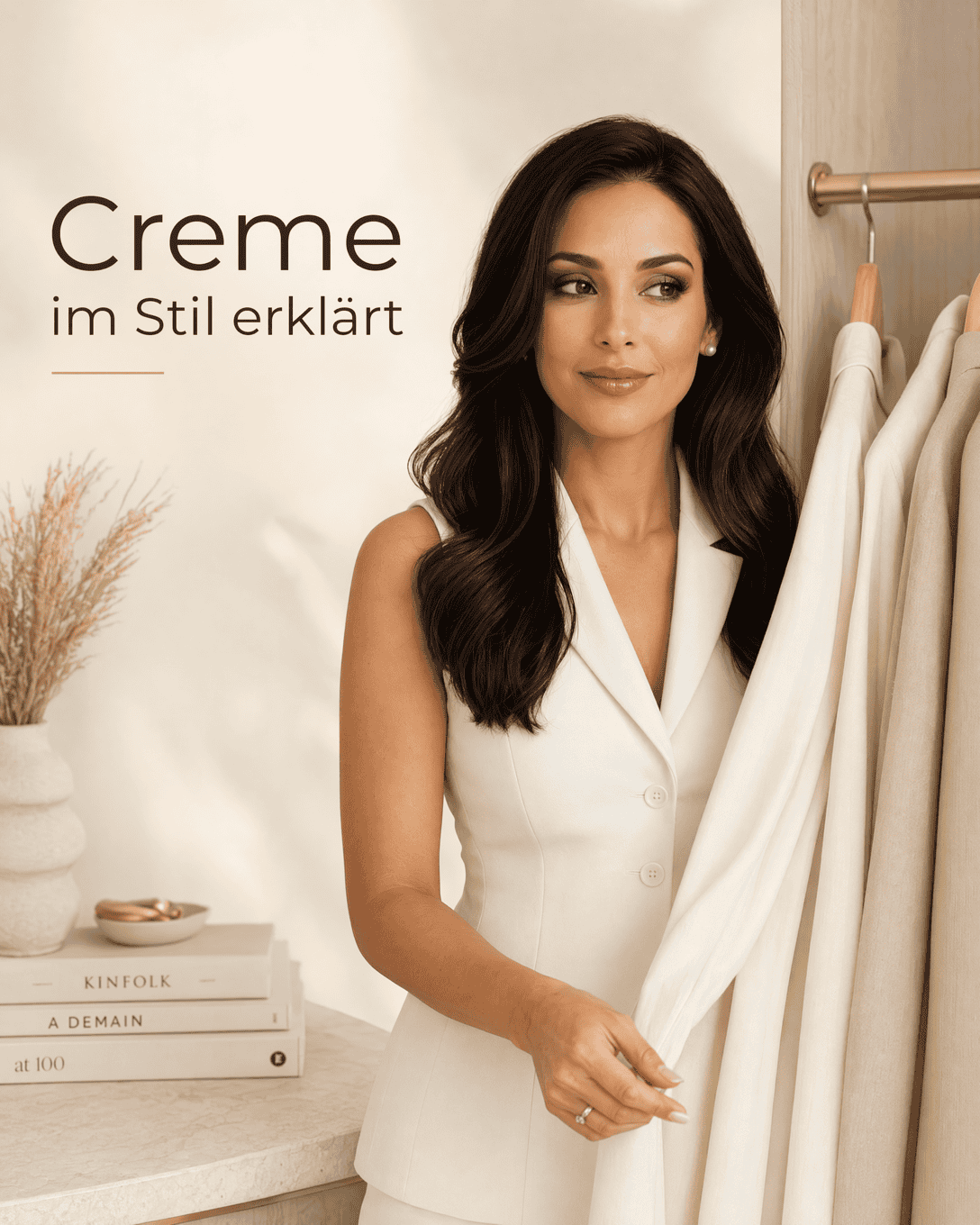 Editoriale Grafik mit Creme-Nuancen, ruhigen Farbfeldern und feiner Stoffstruktur