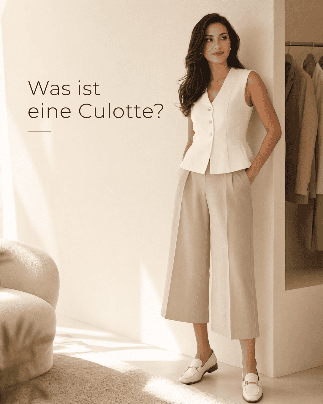 Editoriale Grafik mit stilisierter Culotte, weiter Beinlinie und ruhigen Proportionsfeldern