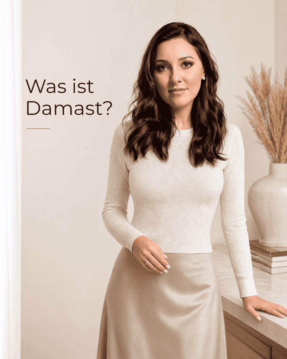Einfarbiger Damast mit floralem eingewebtem Muster, das je nach Lichteinfall matt und glänzend wechselt