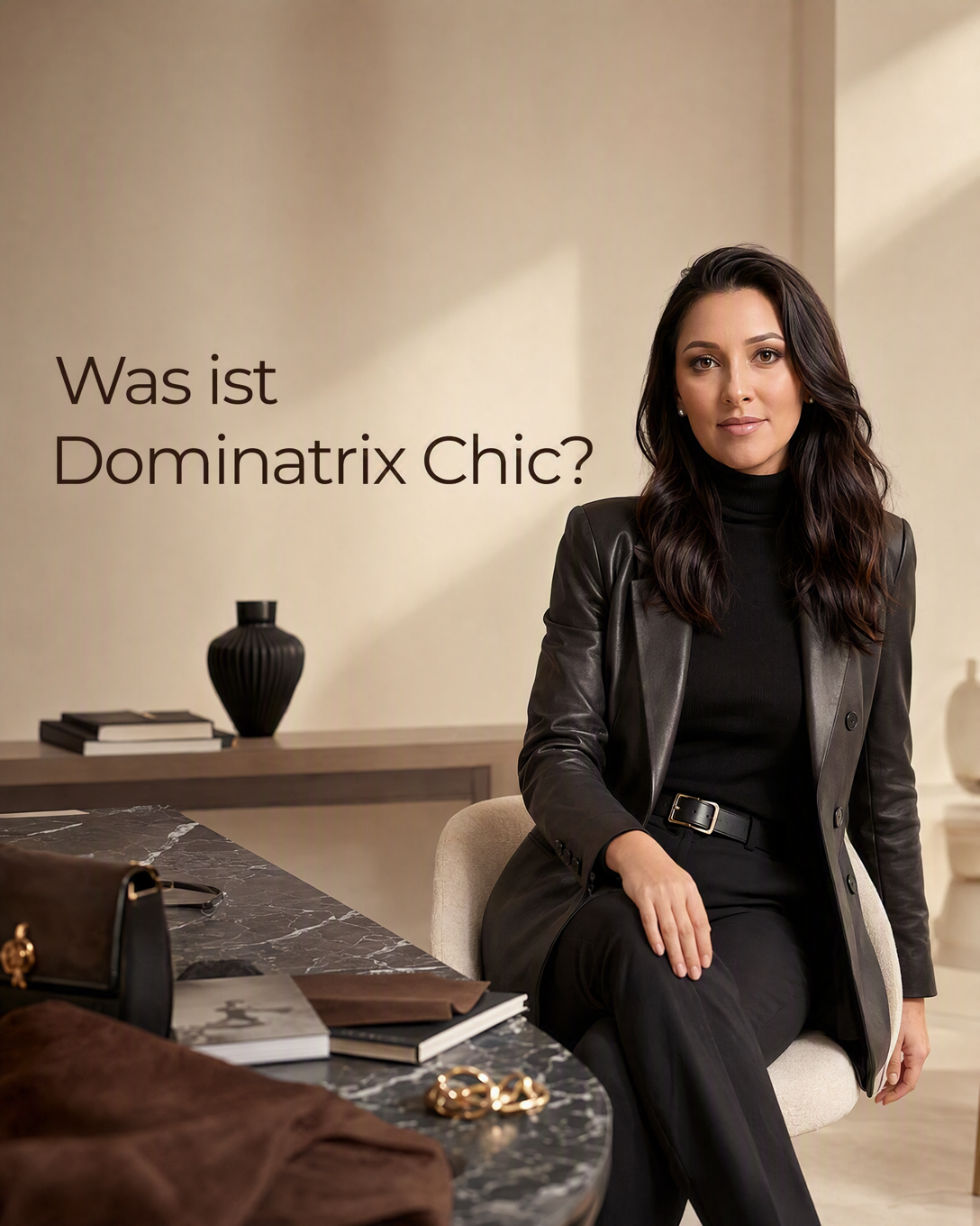 Person in schwarzer Lederjacke, Korsage, hohen Stiefeln und Choker