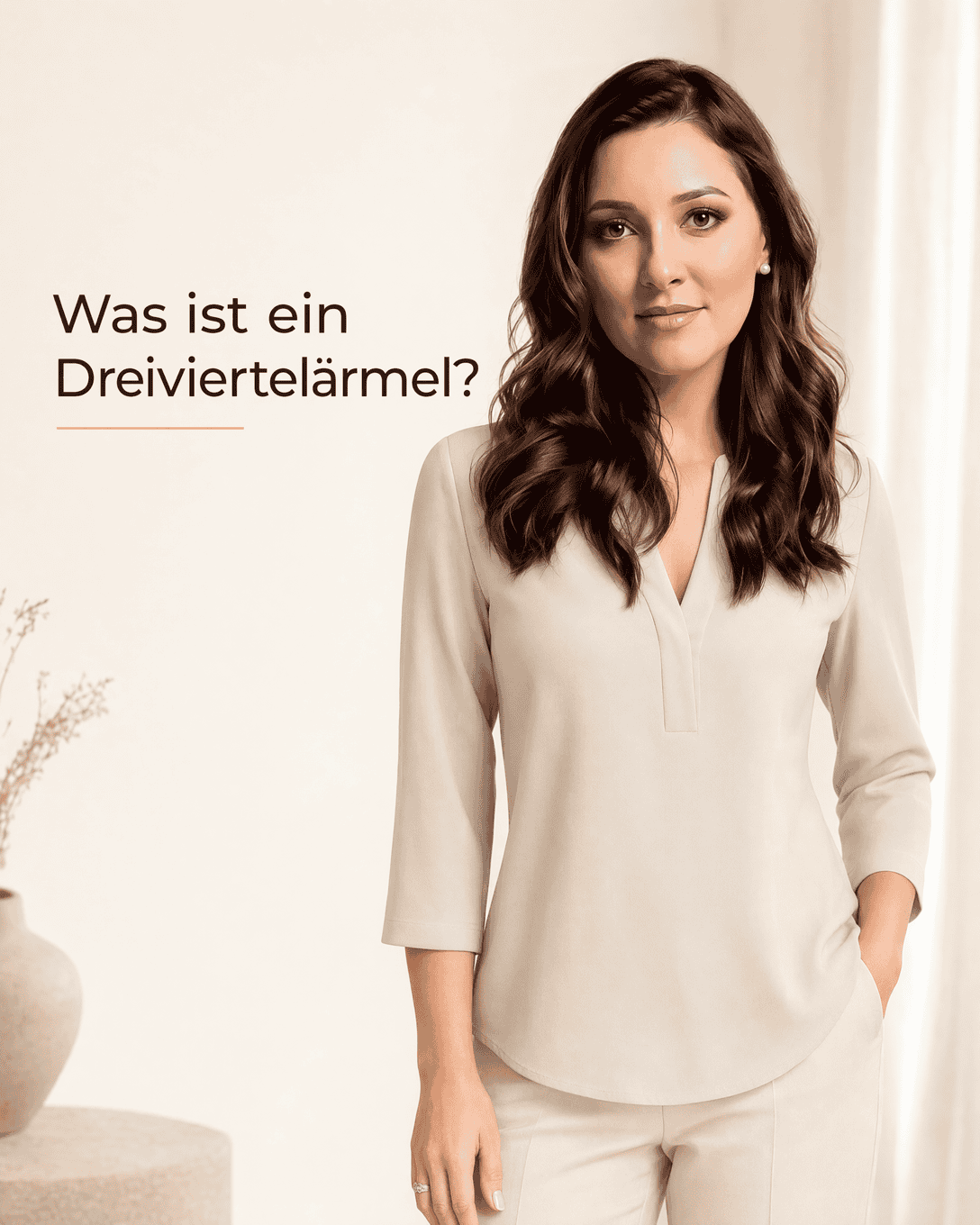 Schlichter Dreiviertelärmel, der etwa auf halber Strecke zwischen Ellenbogen und Handgelenk endet