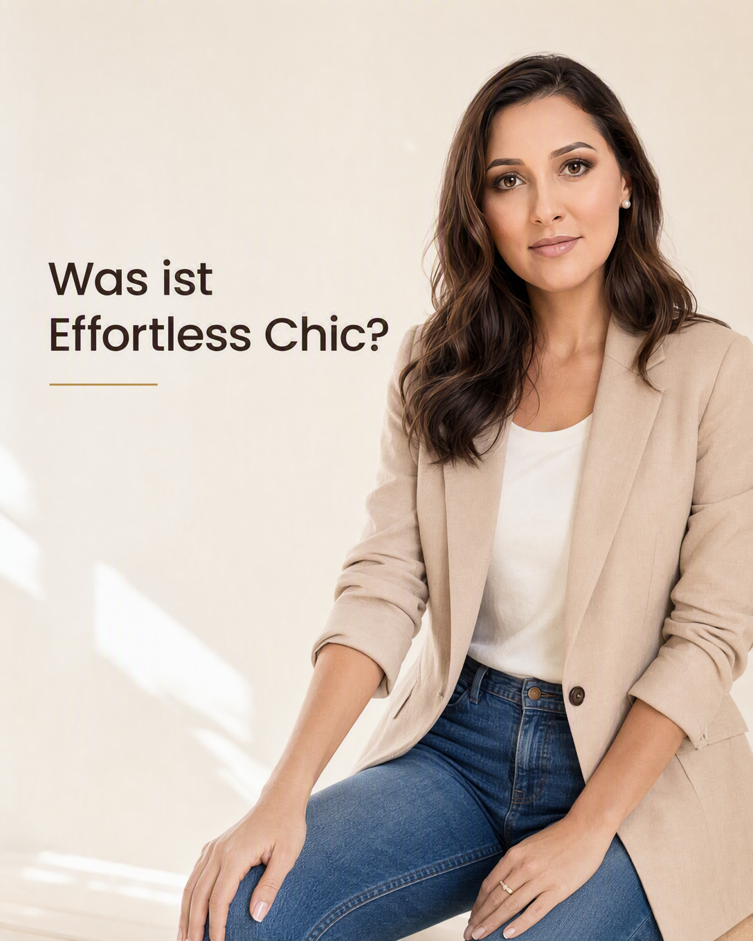 Entspannt elegantes Outfit mit Blazer, schlichtem Shirt, Jeans und Loafern