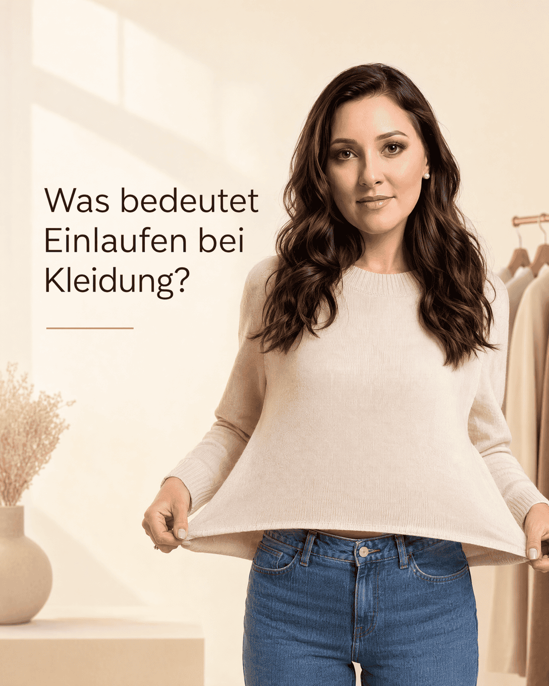 Vermessenes Kleidungsstück vor und nach der Wäsche mit sichtbarer Veränderung an Länge und Weite
