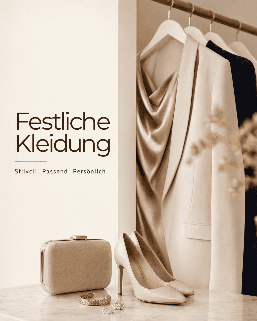 Editoriale Glossar-Grafik zu Festliche Kleidung mit ruhigen Farbfeldern und feiner Linienführung