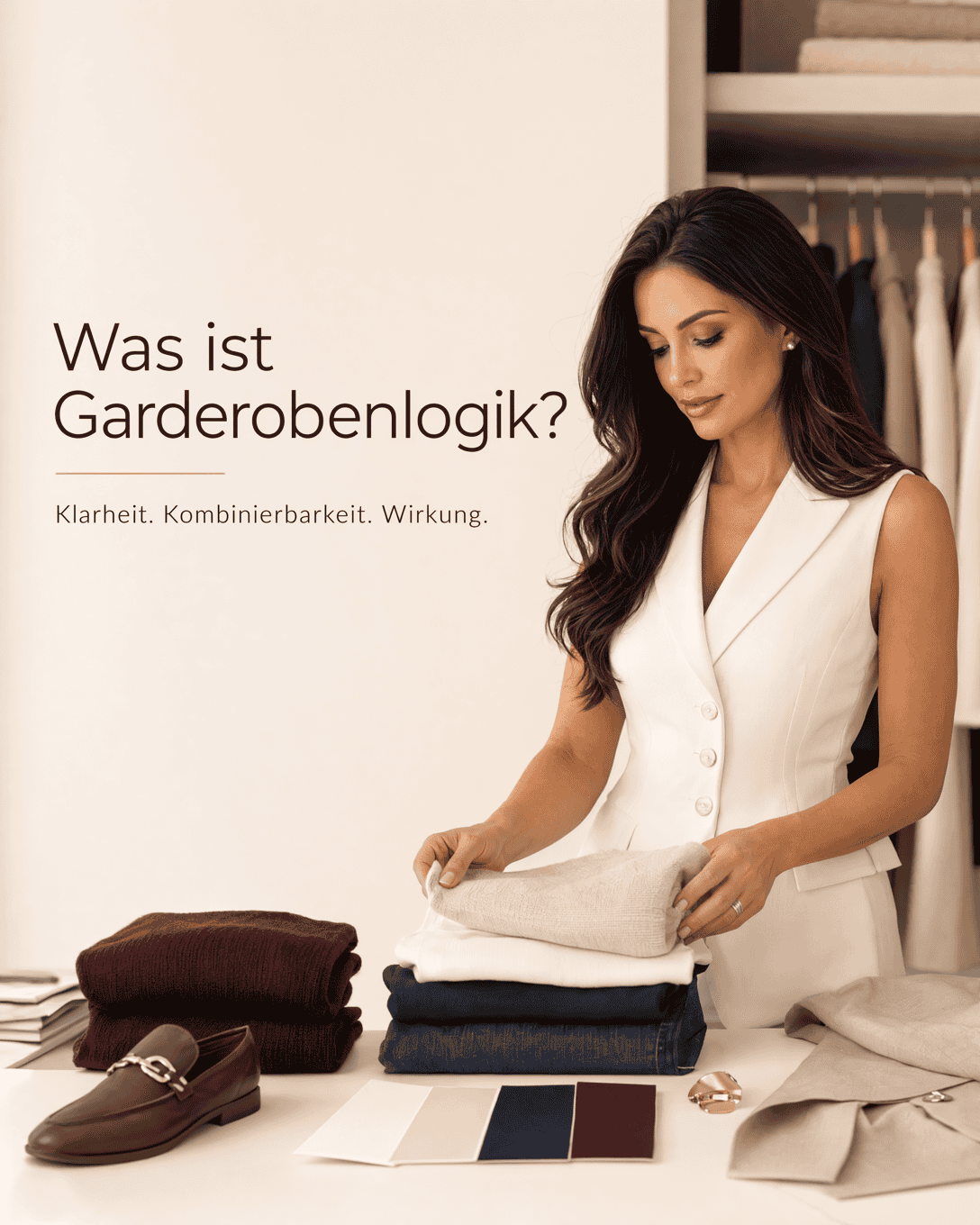 Grafik mit Garderoben-Matrix, Farbfeldern und verbundenen Outfit-Elementen