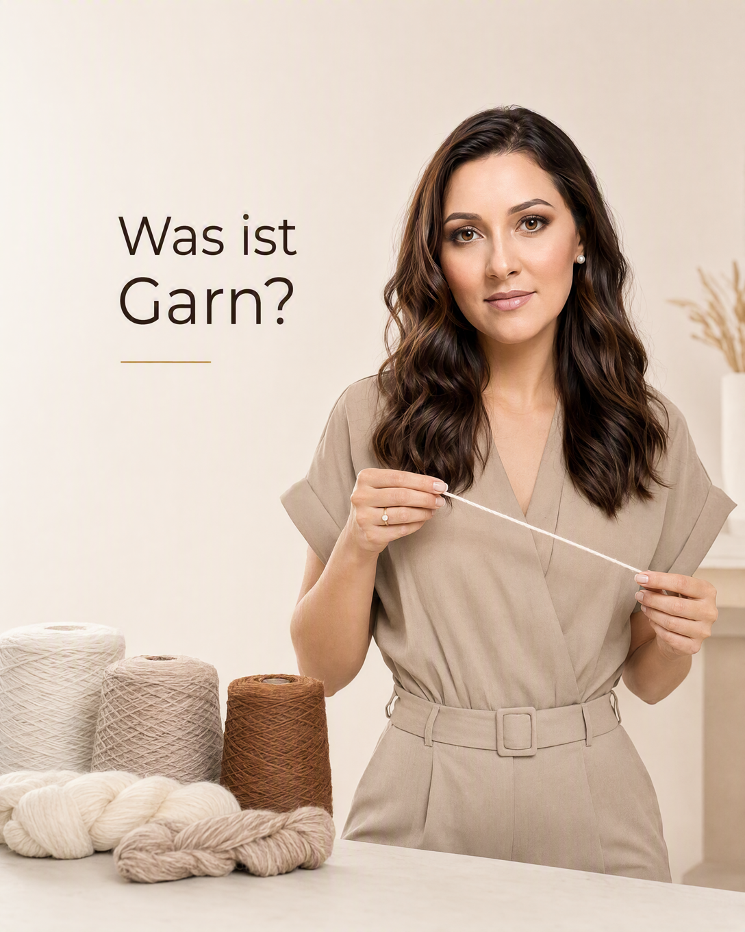 Aufgespultes helles Garn mit sichtbar gedrehten Einzelfäden
