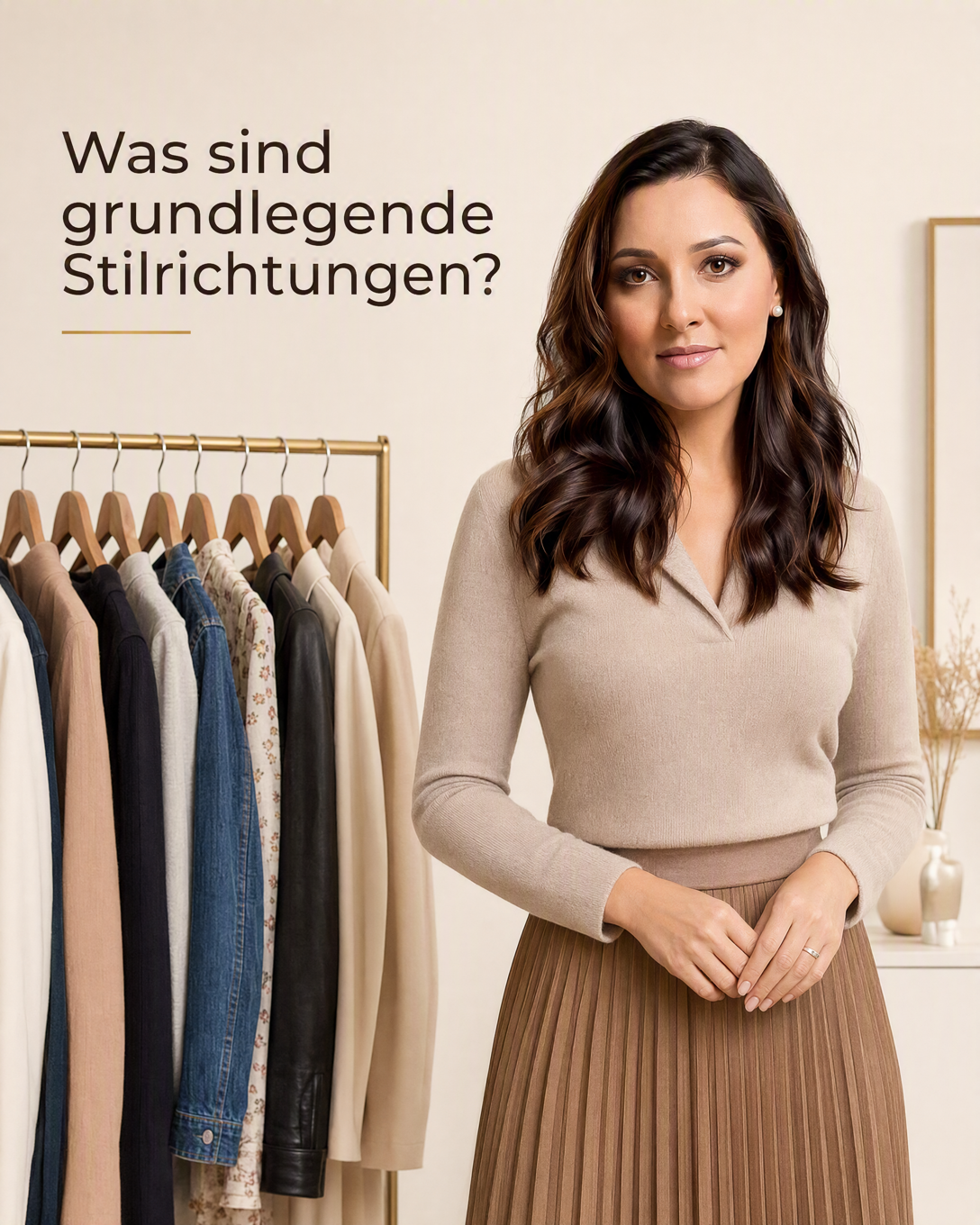 Kleidungsstücke und Accessoires in unterschiedlichen Stilrichtungen auf einer Kleiderstange