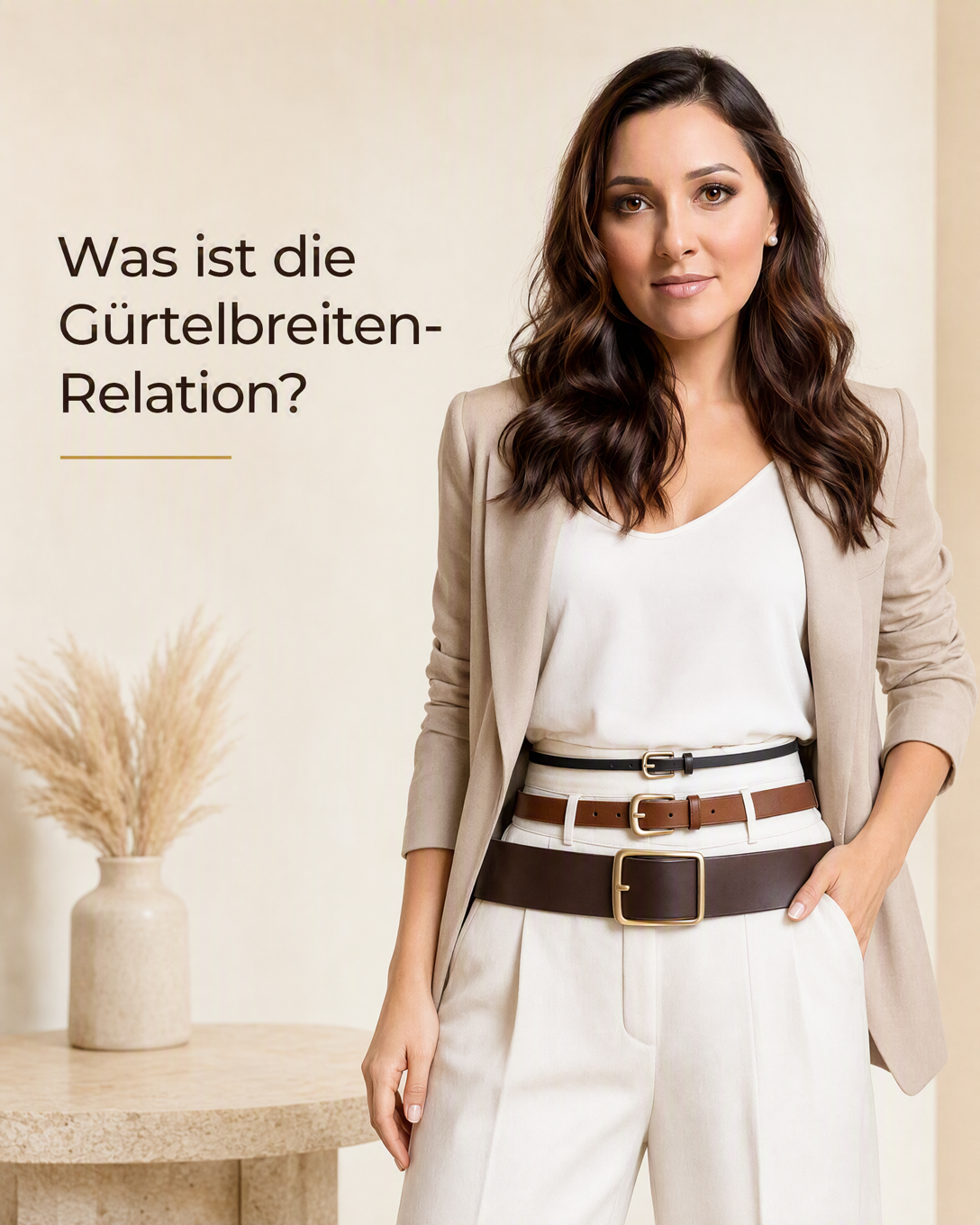 Unterschiedlich breite Gürtel an einer Hose mit hohem Bund
