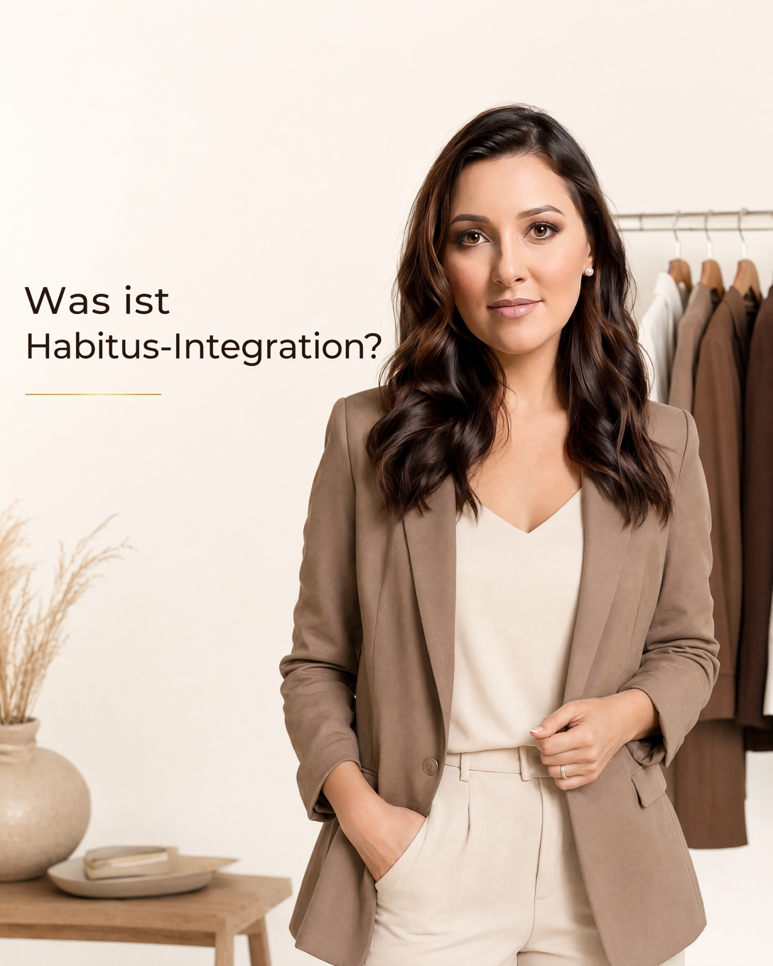Person in einem stimmigen Outfit mit entspannter, aufrechter Körperhaltung