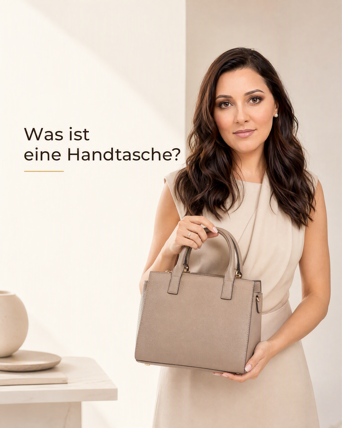 Strukturierte Handtasche mit kurzen Henkeln in neutraler Farbe