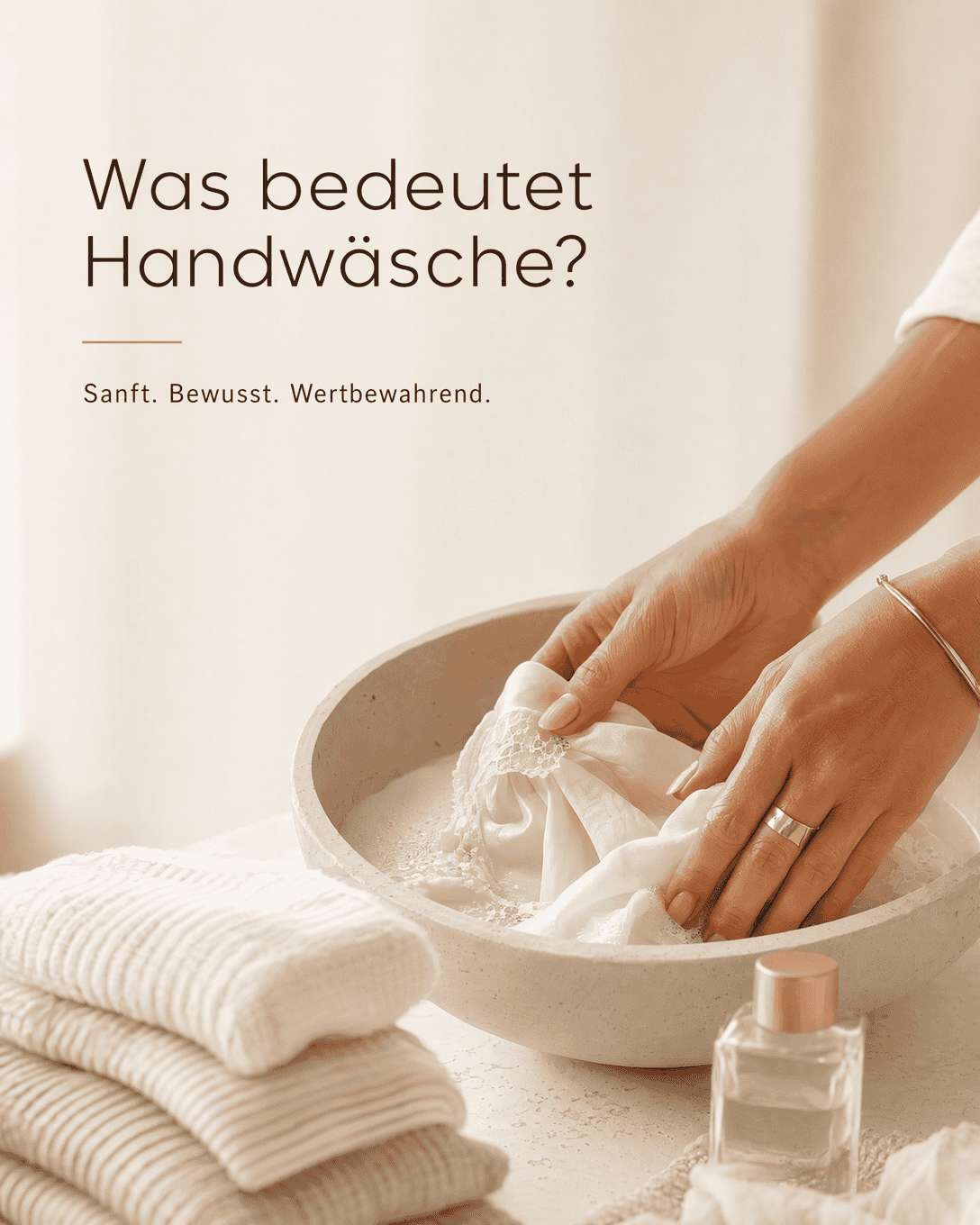 Editoriale Glossar-Grafik zu Handwäsche mit ruhigen Farbfeldern und feiner Linienführung