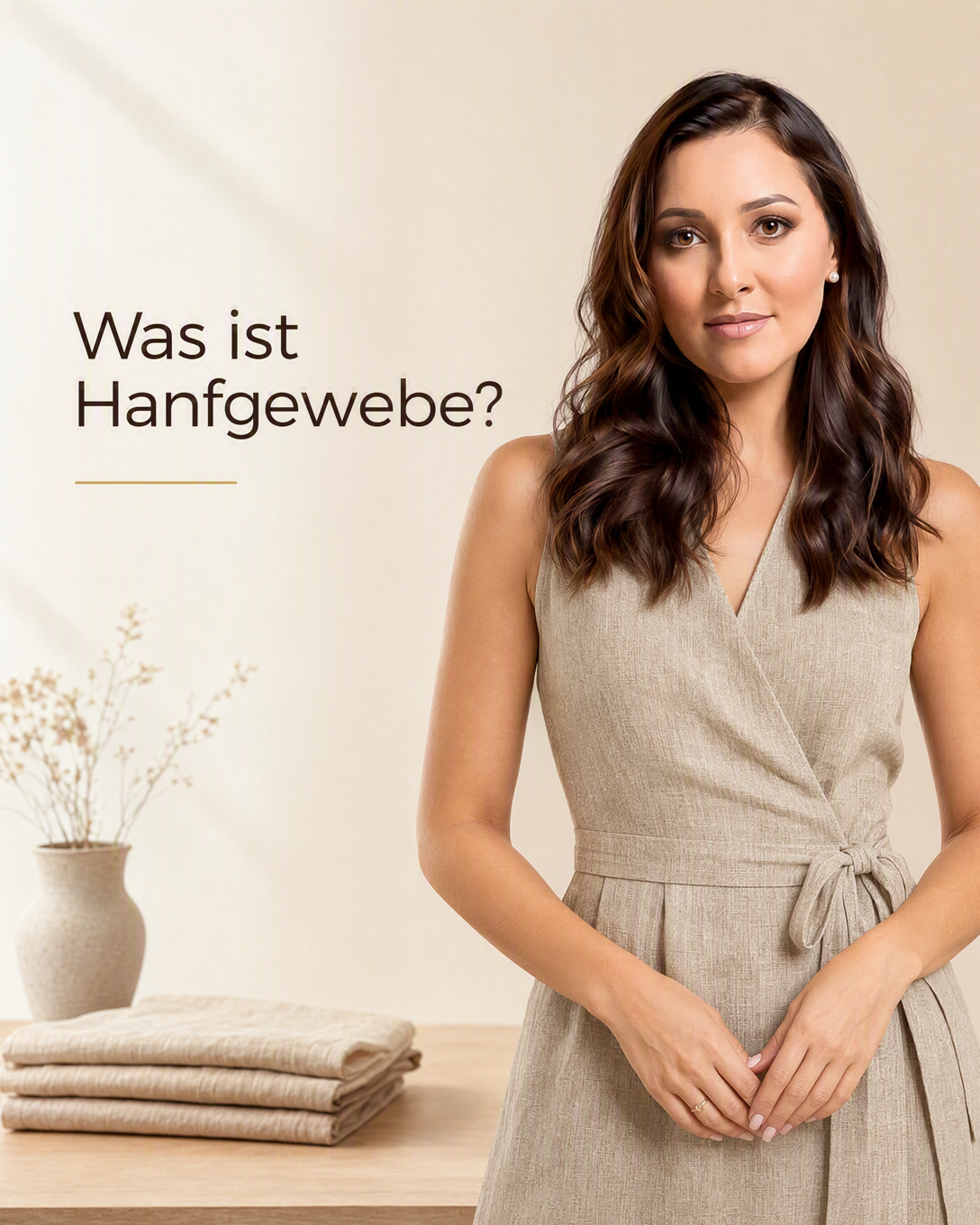 Naturfarbenes Hanfgewebe mit sichtbar strukturierter, fester Oberfläche