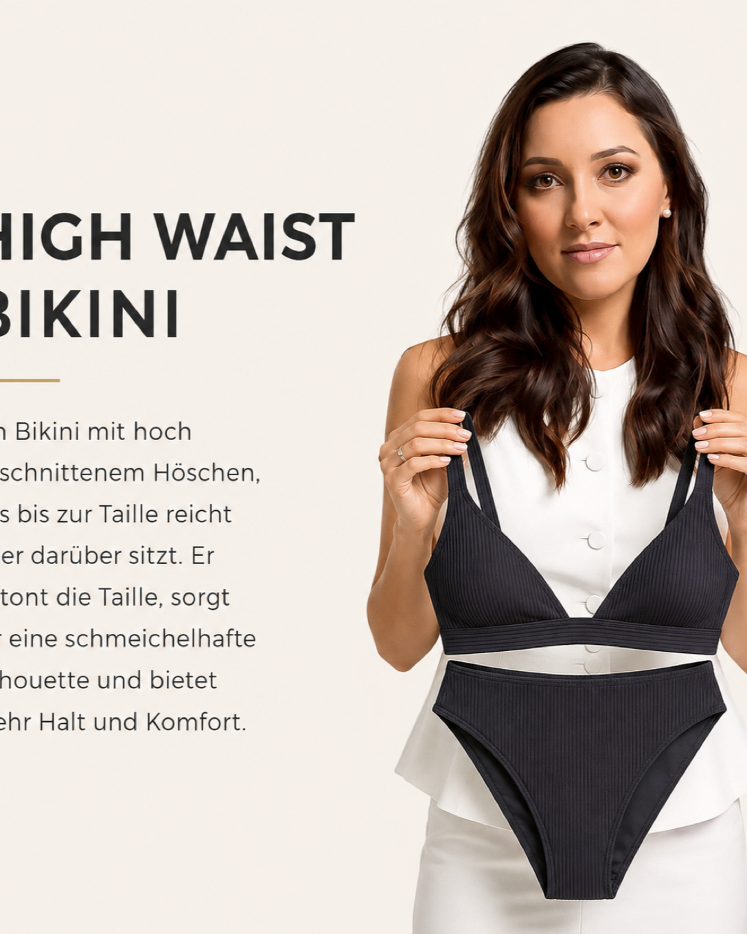 High-Waist-Bikini mit hoch sitzender Bikinihose und schlichtem Oberteil