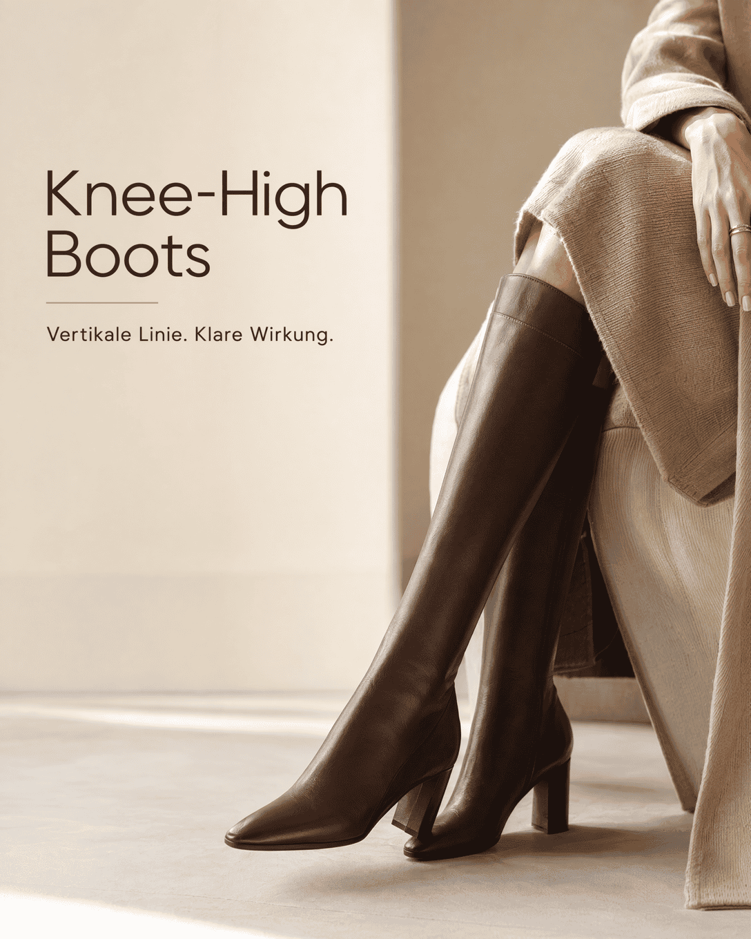 Editoriale Glossar-Grafik zu Knee-High Boots mit ruhigen Farbfeldern und feiner Linienführung
