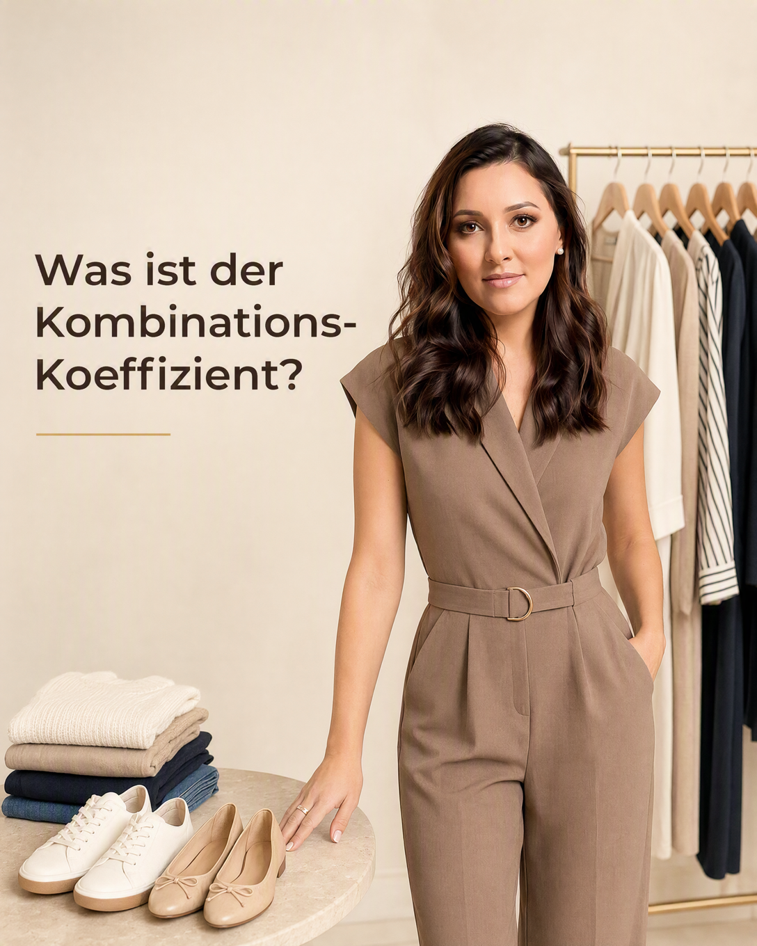 Kleidungsstücke auf einer Kleiderstange, die zu mehreren Outfits kombiniert werden