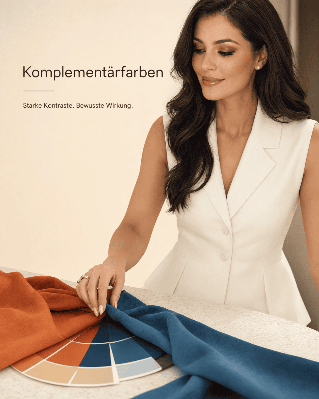Editoriale Glossar-Grafik zu Komplementärfarben mit ruhigen Farbfeldern und feiner Linienführung