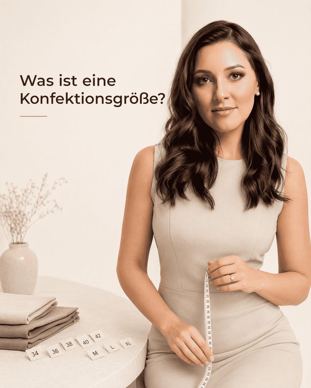 Maßband neben mehreren unterschiedlichen Größenetiketten als Symbol für variable Konfektionsgrößen