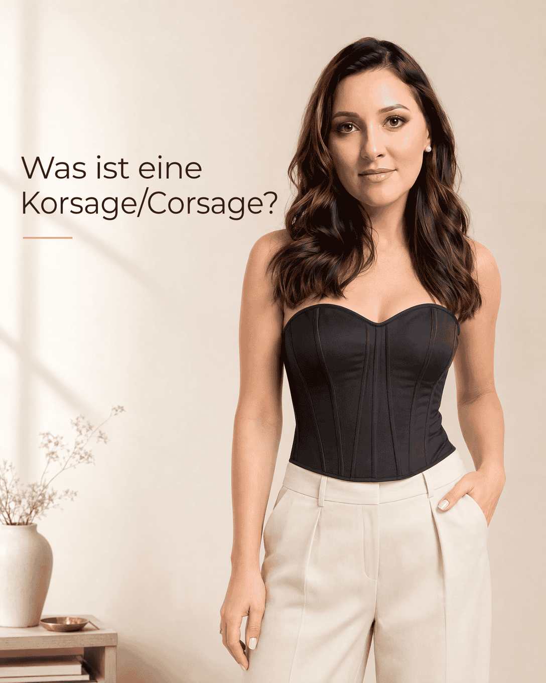 Strukturierte schwarze Korsage mit formenden Teilungsnähten, dezenter Stäbchenführung und gerader trägerloser Ausschnittkante