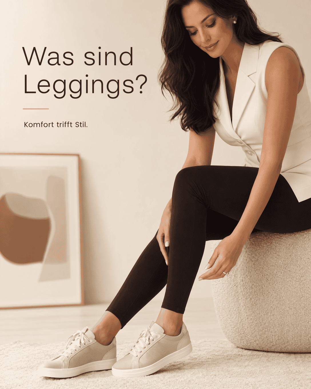 Editoriale Grafik zu Leggings mit ruhigen Formen, Stofflinien und ESKYNA Farbwelt