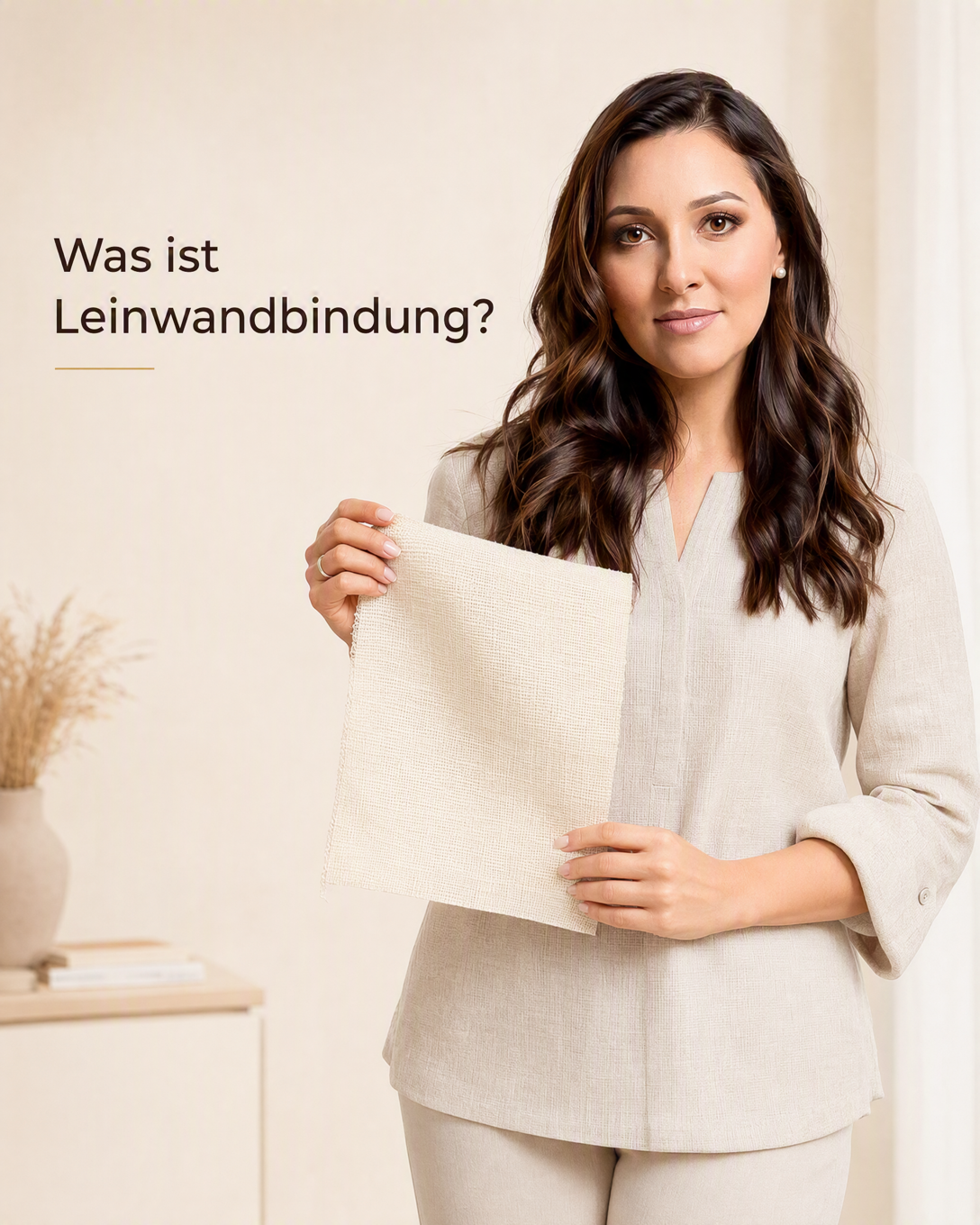 Nahaufnahme eines hellen Webstoffs in gleichmäßiger Leinwandbindung