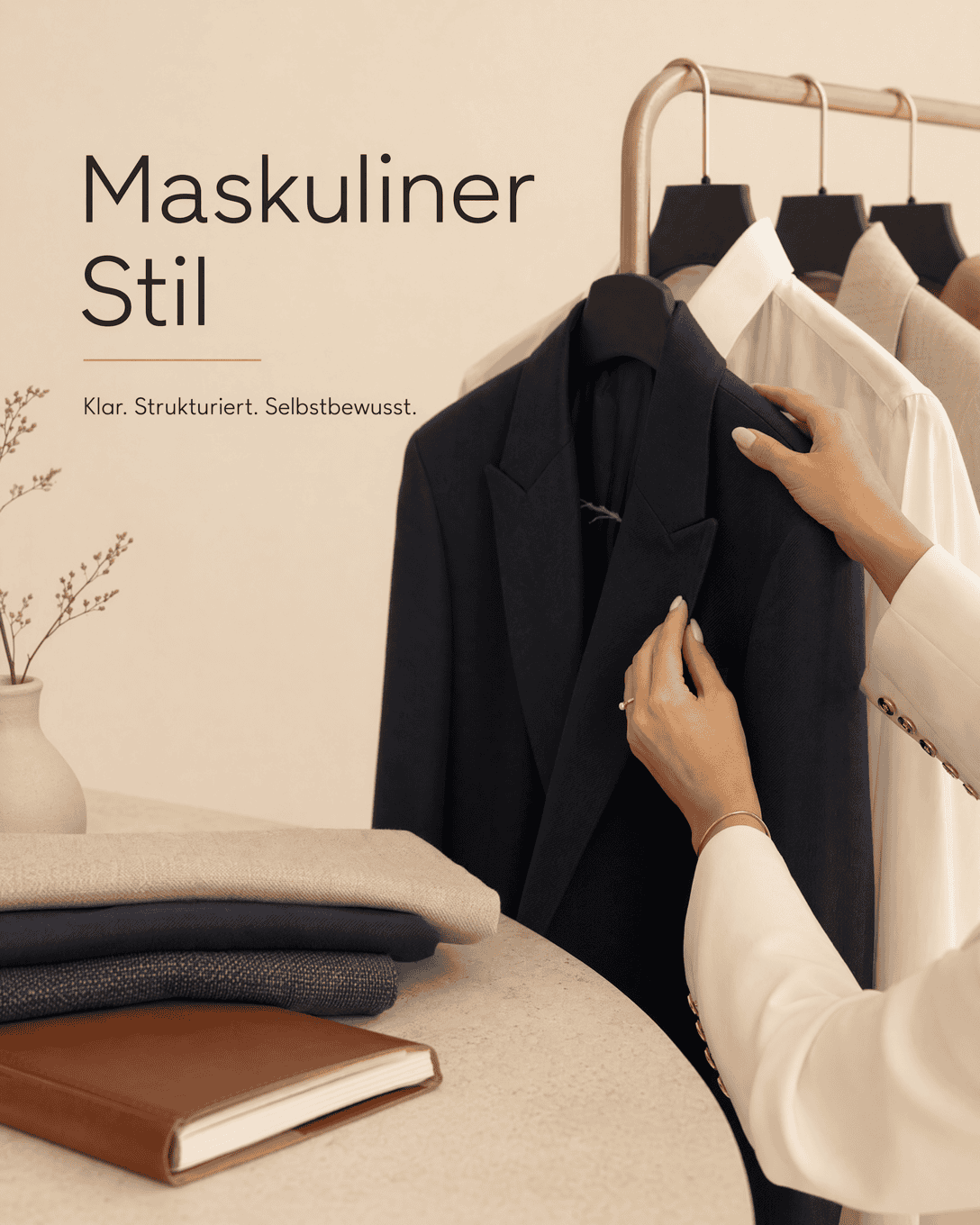 Editoriale Glossar-Grafik zu Maskuliner Stil mit ruhigen Farbfeldern und feiner Linienführung