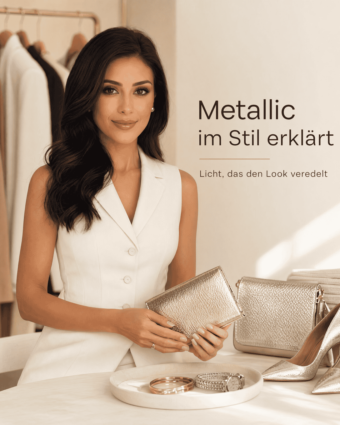 Editoriale Grafik zu Metallic mit Farbfeldern, Materialflächen und ruhigen Kombinationsakzenten