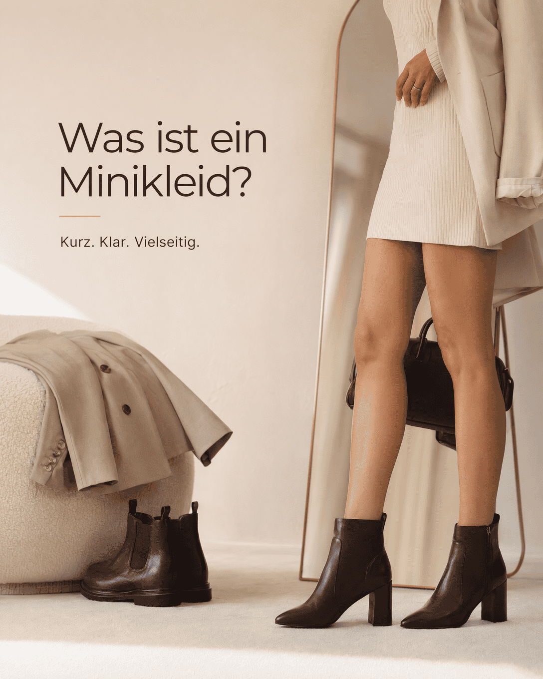 Editoriale ESKYNA Grafik zum Glossarbegriff Minikleid mit ruhigen Formen und feinen Farbfeldern