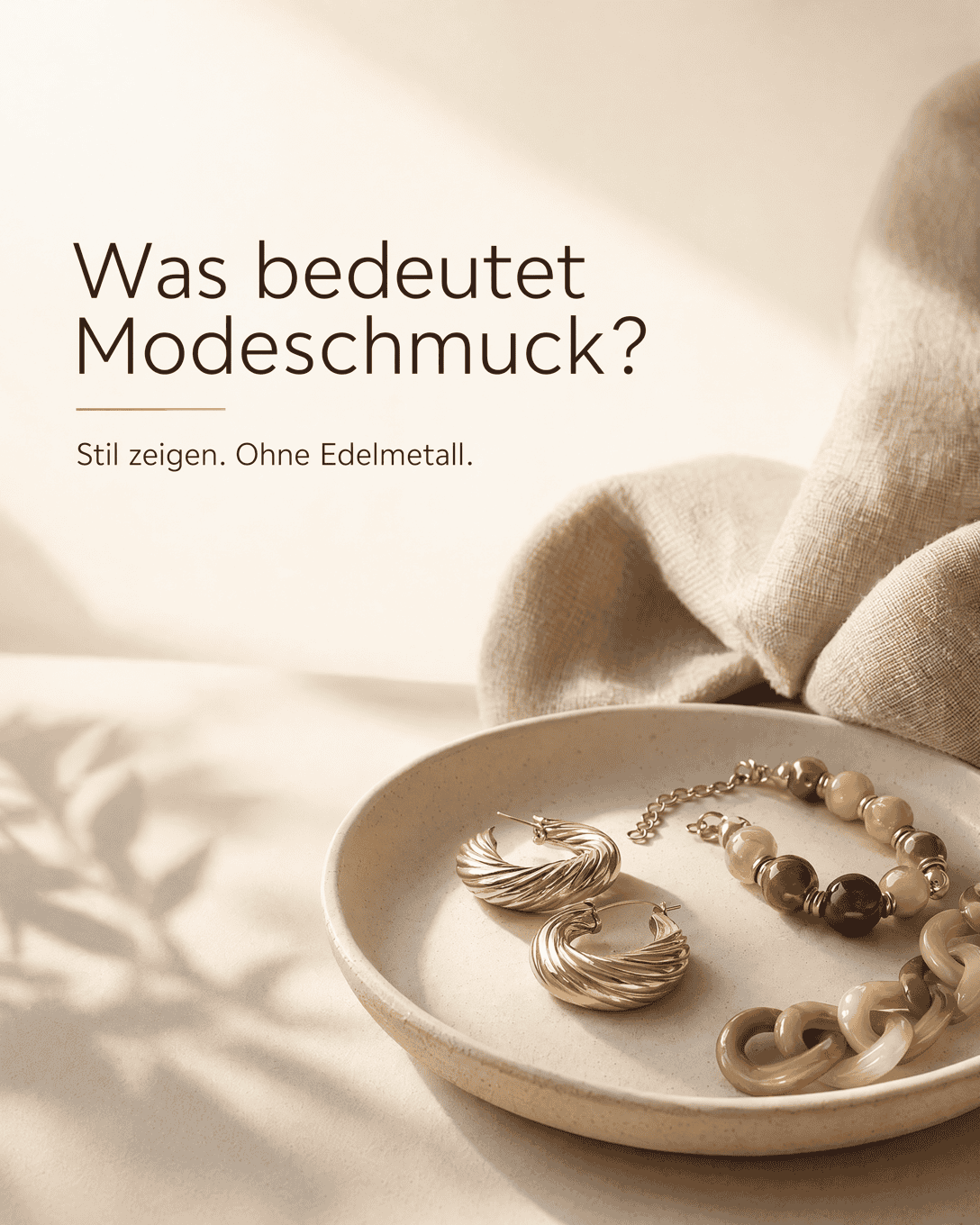 Editoriale Glossar-Grafik zu Modeschmuck mit ruhigen Farbfeldern und feiner Linienführung