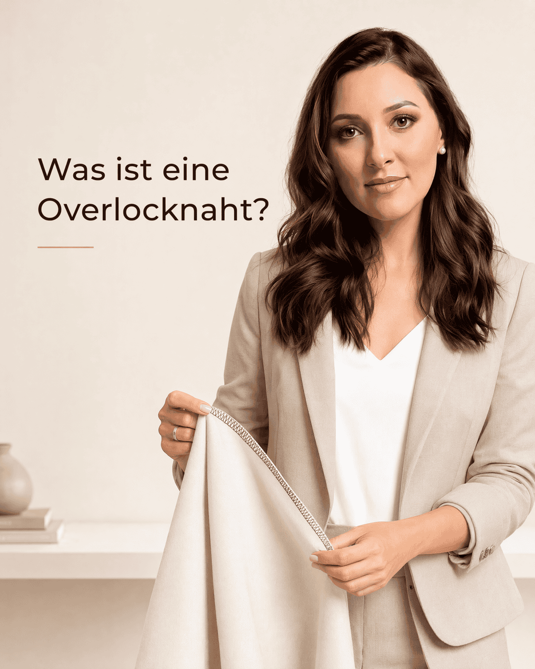 Saubere vierfädige Overlocknaht, deren Schlingen eine geschnittene Stoffkante vollständig umschließen