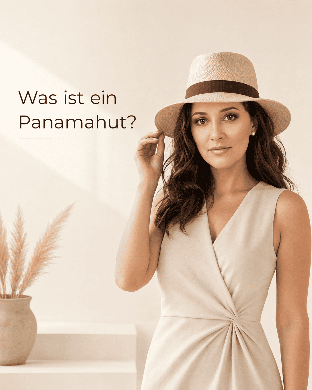 Naturfarbener Panamahut aus fein geflochtenem Toquilla-Stroh mit mittlerer Krempe und dunkelbraunem Hutband
