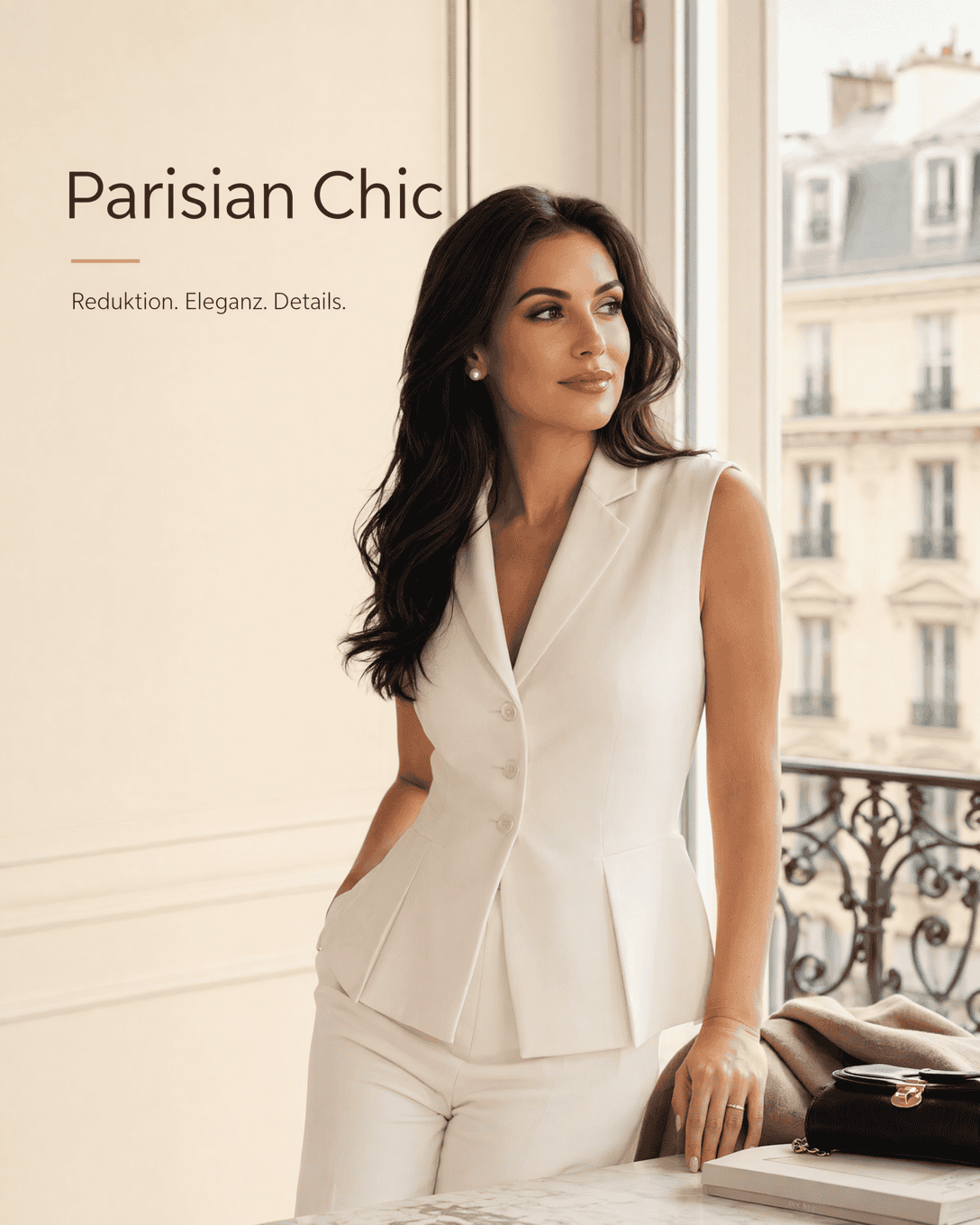 Editoriale Glossar-Grafik zu Parisian Chic mit ruhigen Farbfeldern und feiner Linienführung
