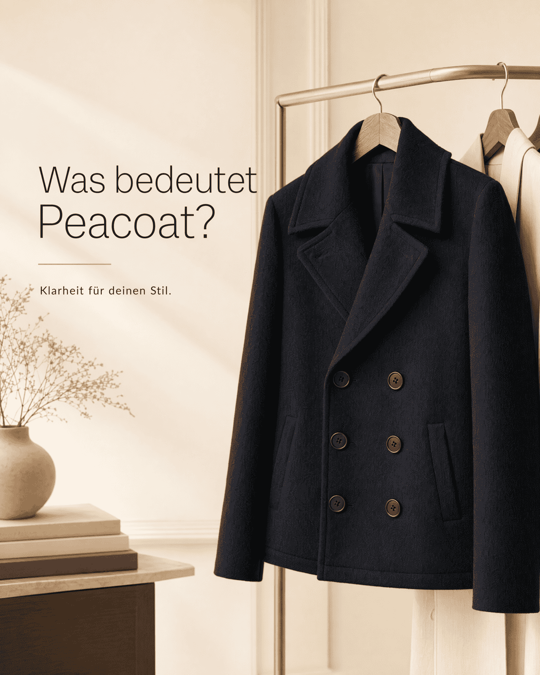 Editoriale Glossar-Grafik zu Peacoat mit ruhigen Farbfeldern und feiner Linienführung