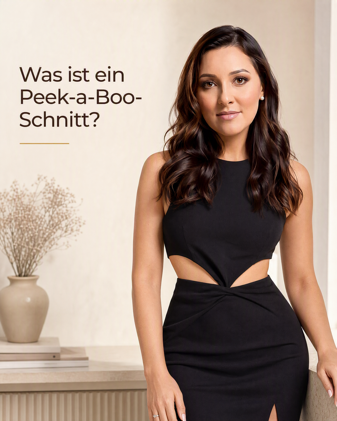 Schwarzes Kleid mit kleinen seitlichen Aussparungen an der Taille