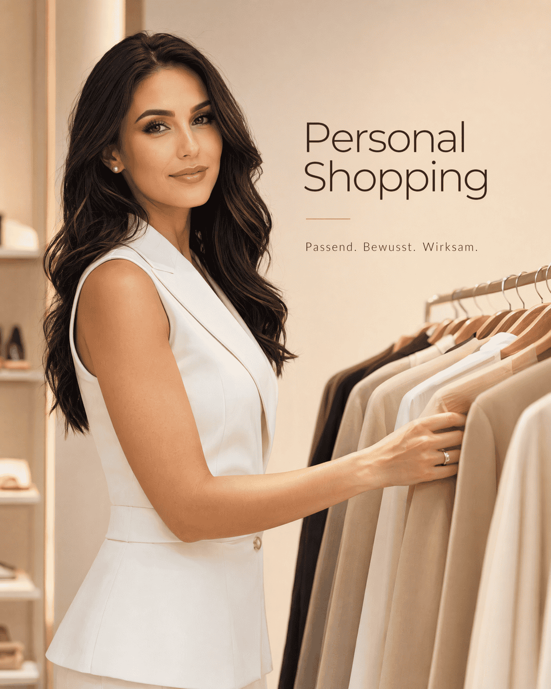 Editoriale Glossar-Grafik zu Personal Shopping mit ruhigen Farbfeldern und feiner Linienführung