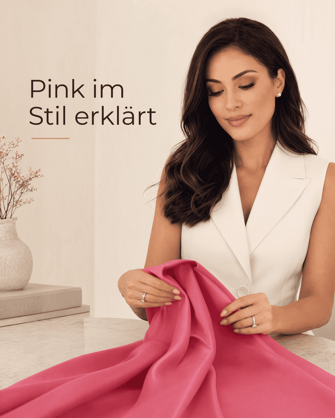 Editoriale Grafik mit Pink-Nuancen, ruhigen Farbfeldern und feiner Stoffstruktur
