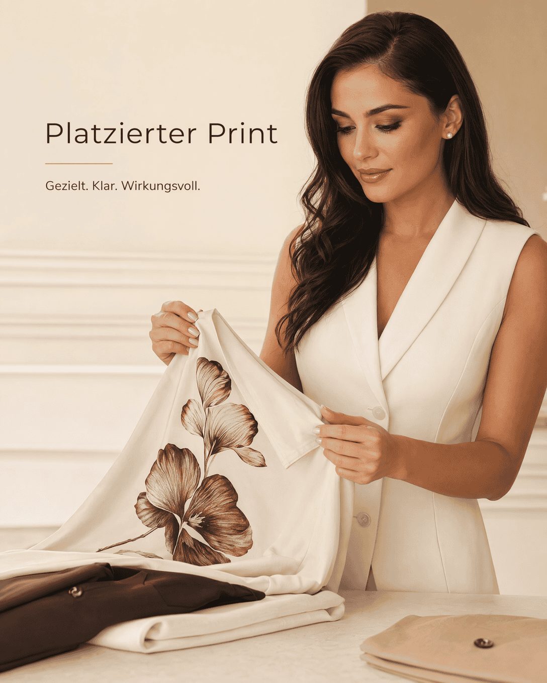 Editoriale Glossar-Grafik zu Platzierter Print mit ruhigen Farbfeldern und feiner Linienführung